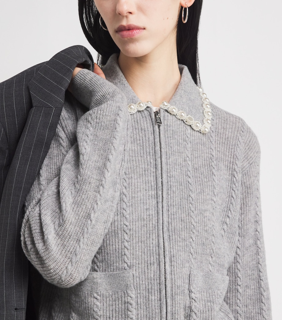 Wool-Cashmere Beaded-Collar Cardigan GREY Image 6