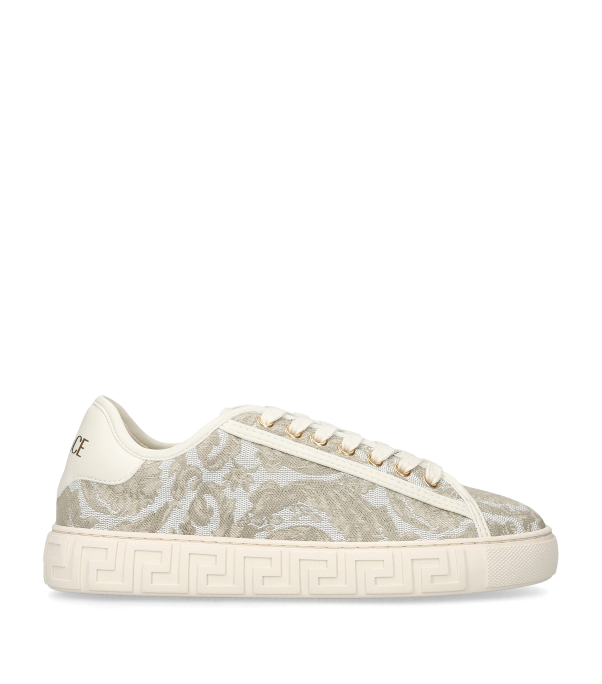 Versace Jacquard Barocco Sneakers In Beige