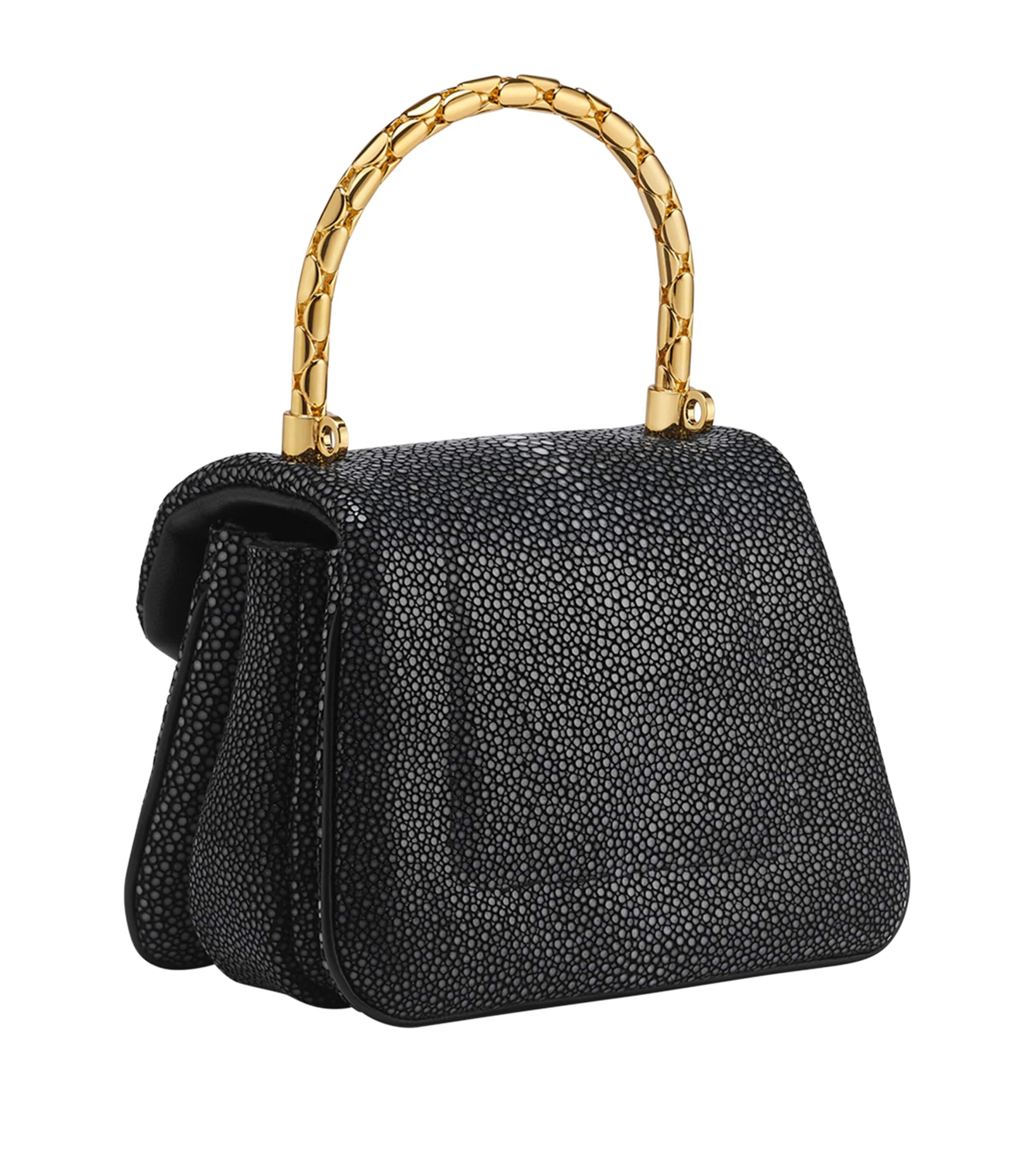 Leather Serpenti Reverse Top-Handle Bag BLACK Image 2