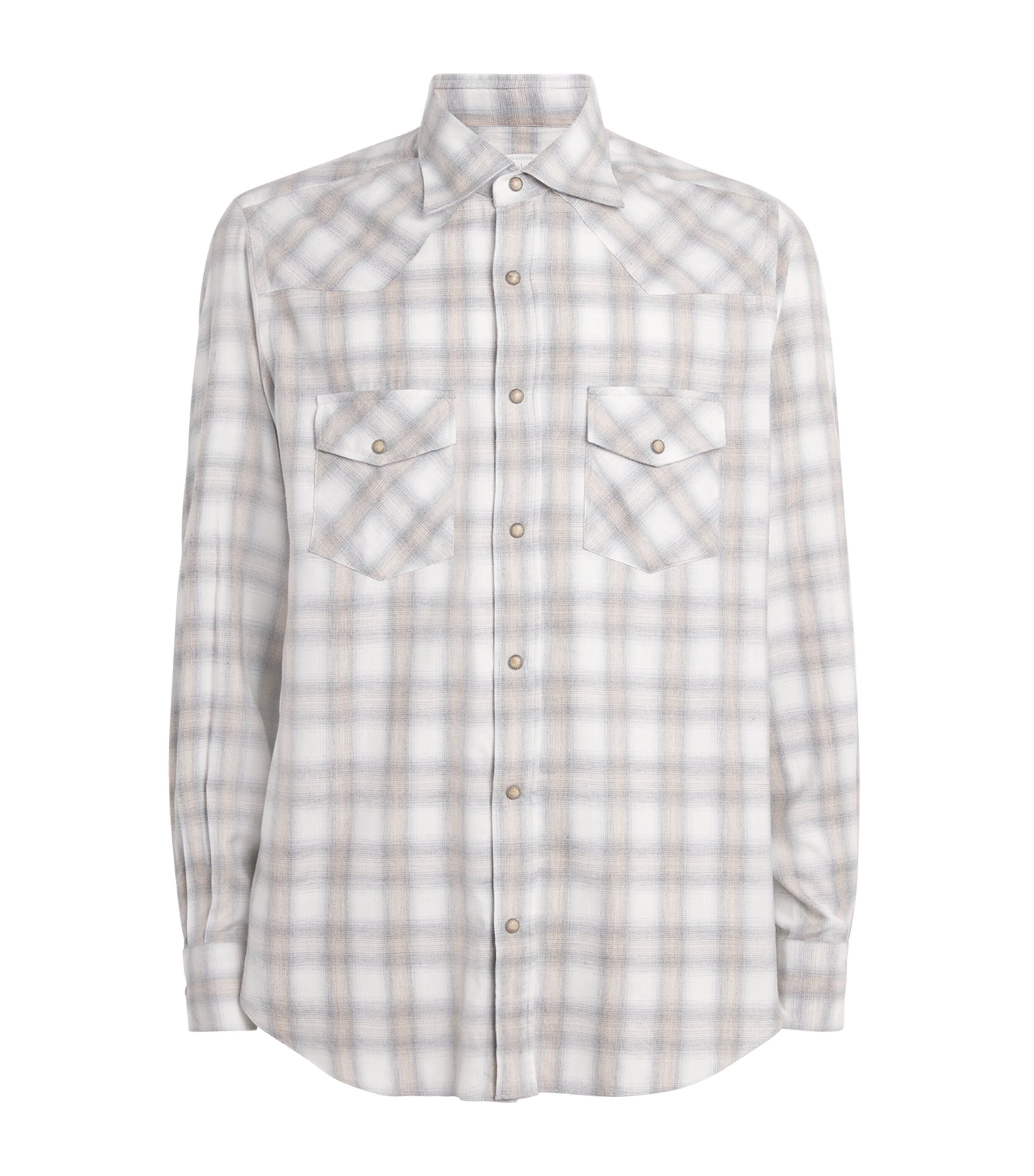 Eleventy Cotton-blend Check Texas Shirt In Gray