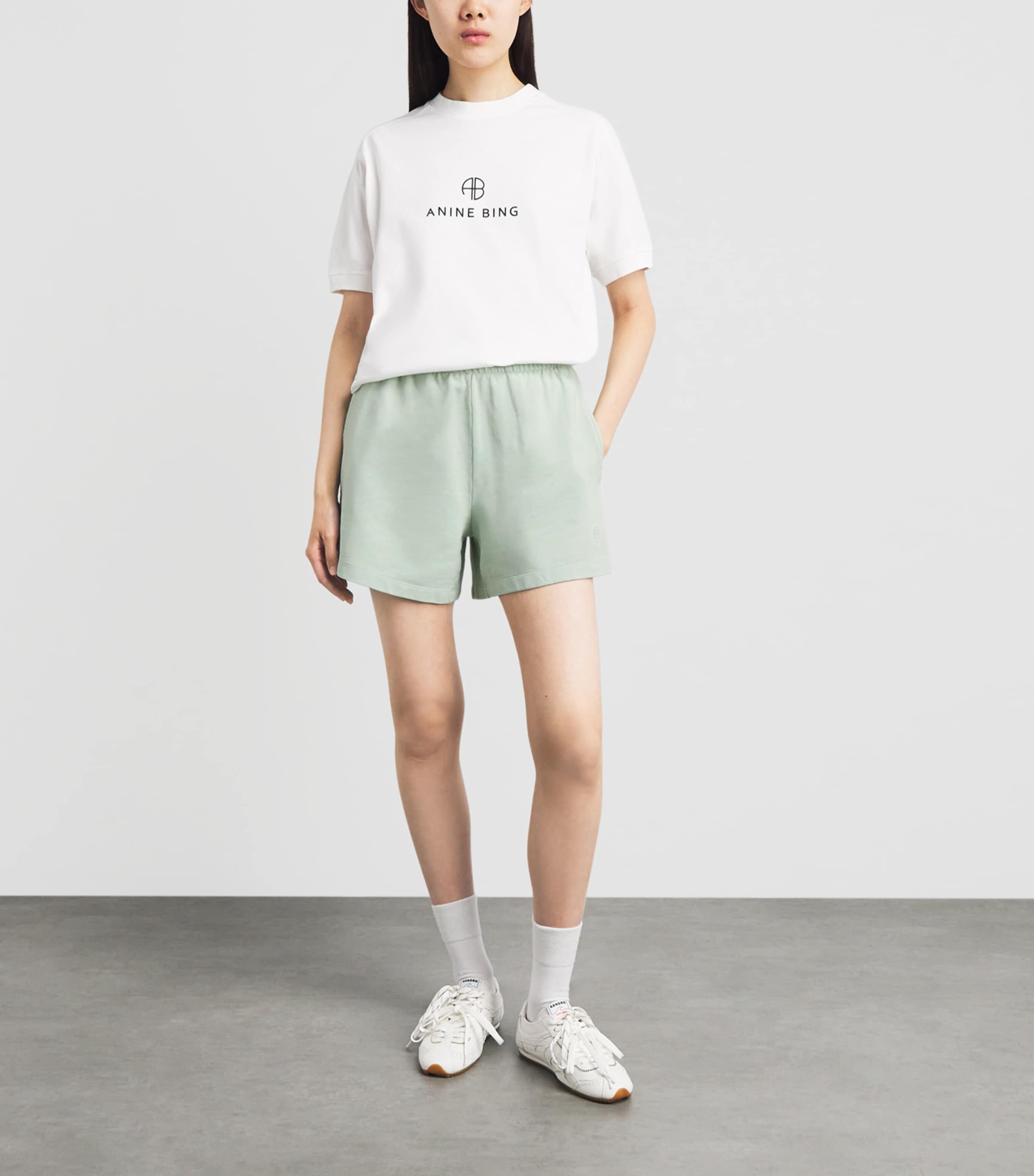 ANINE BING Womens Cotton Kam Sweatshorts Green Image 2