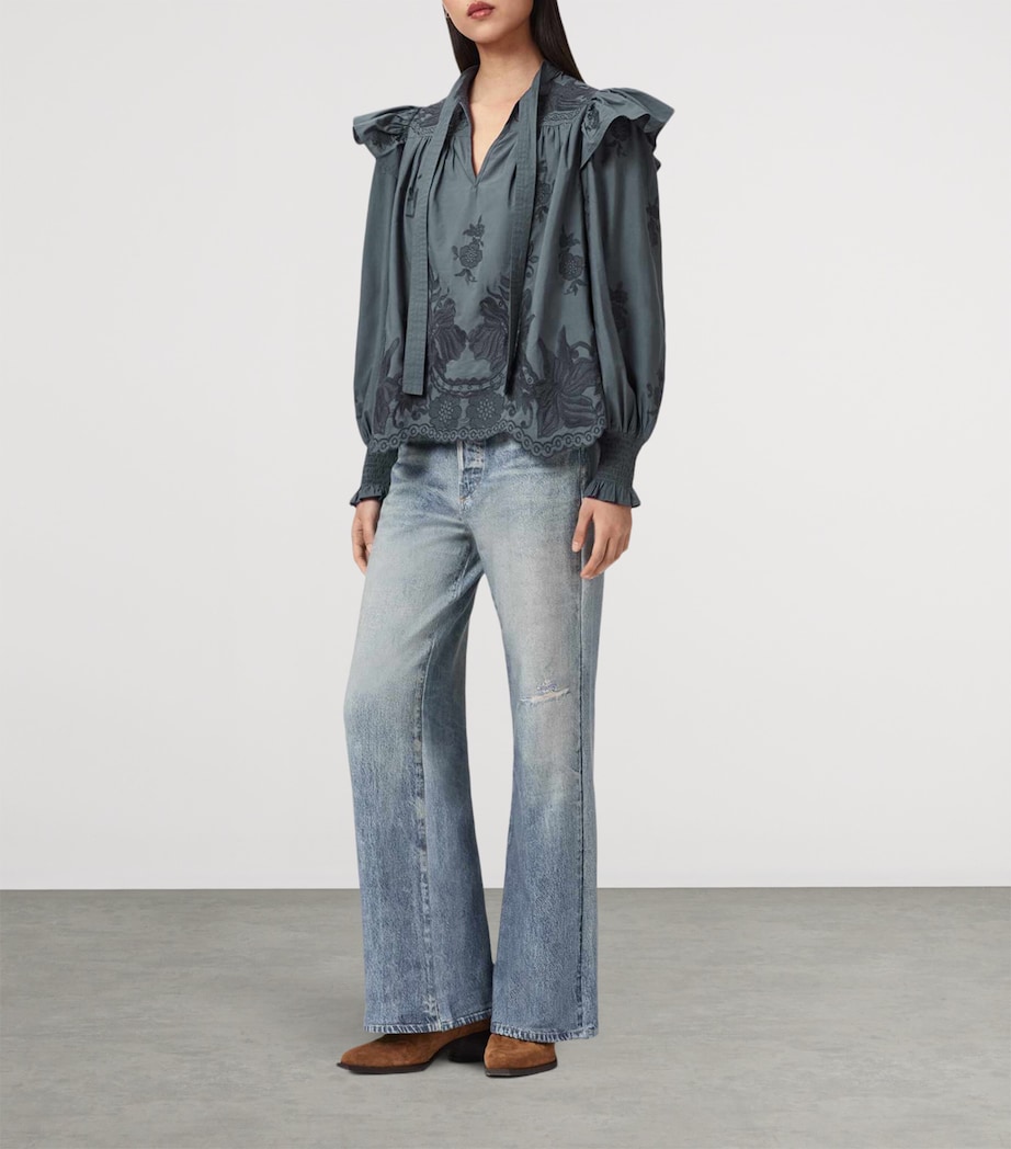 AllSaints Womens Cotton Nisa Embroidered Blouse Steel Blue Image 2