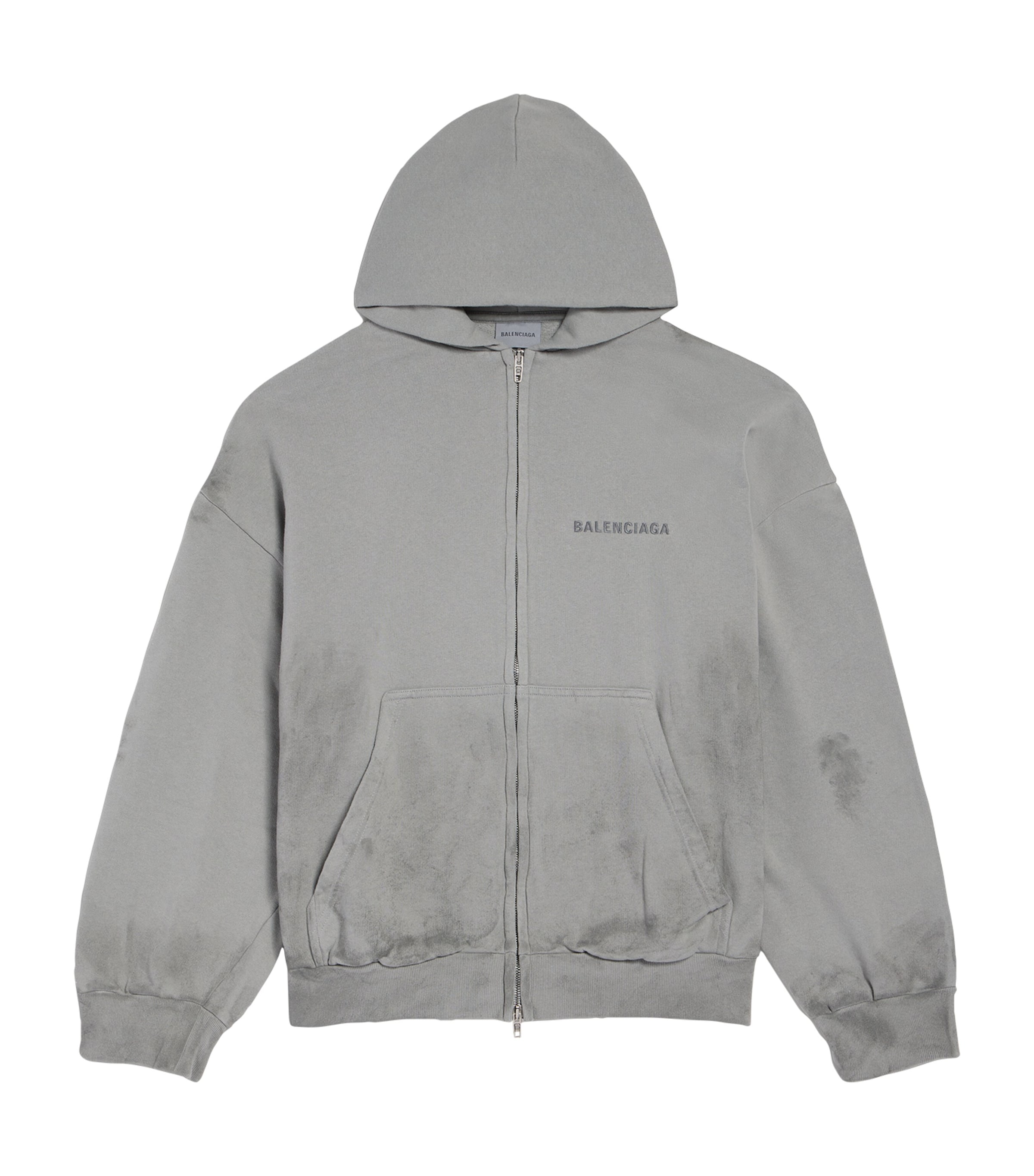 Balenciaga Mens Distressed Logo Zip-Up Hoodie Image 1