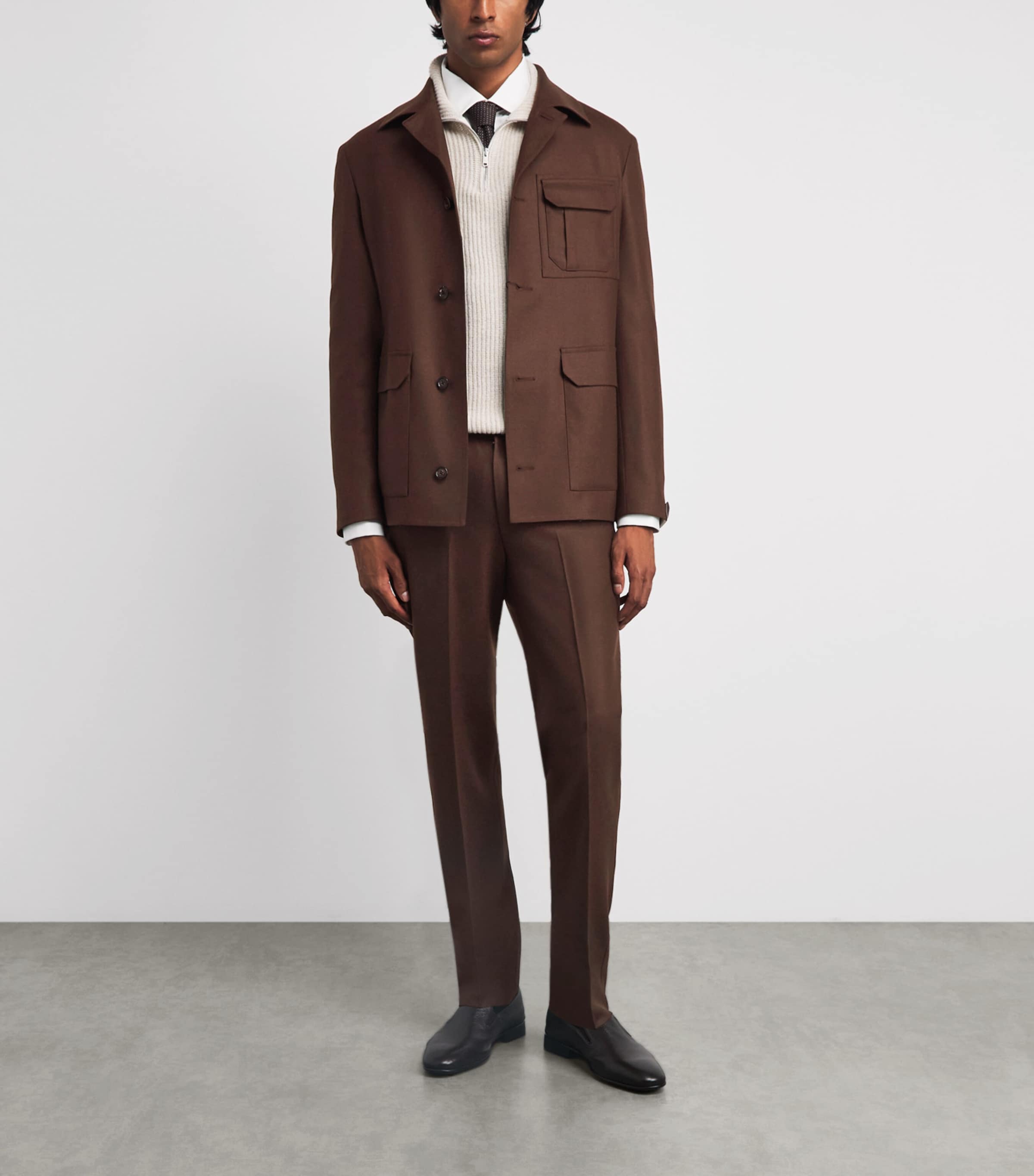 Corneliani Mens Virgin Wool-Blend Slim Tailored Trousers Brick Brown Image 2