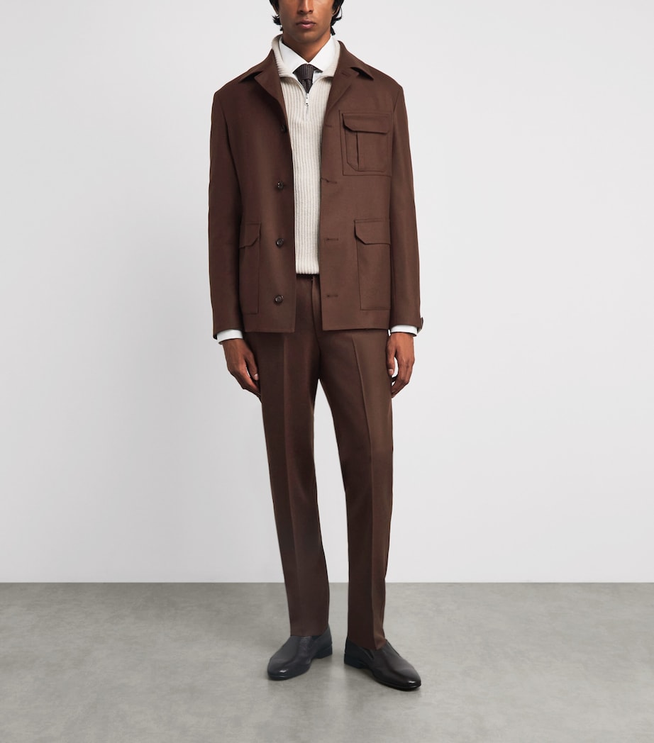 Corneliani Mens Virgin Wool-Blend Slim Tailored Trousers Brick Brown Image 2