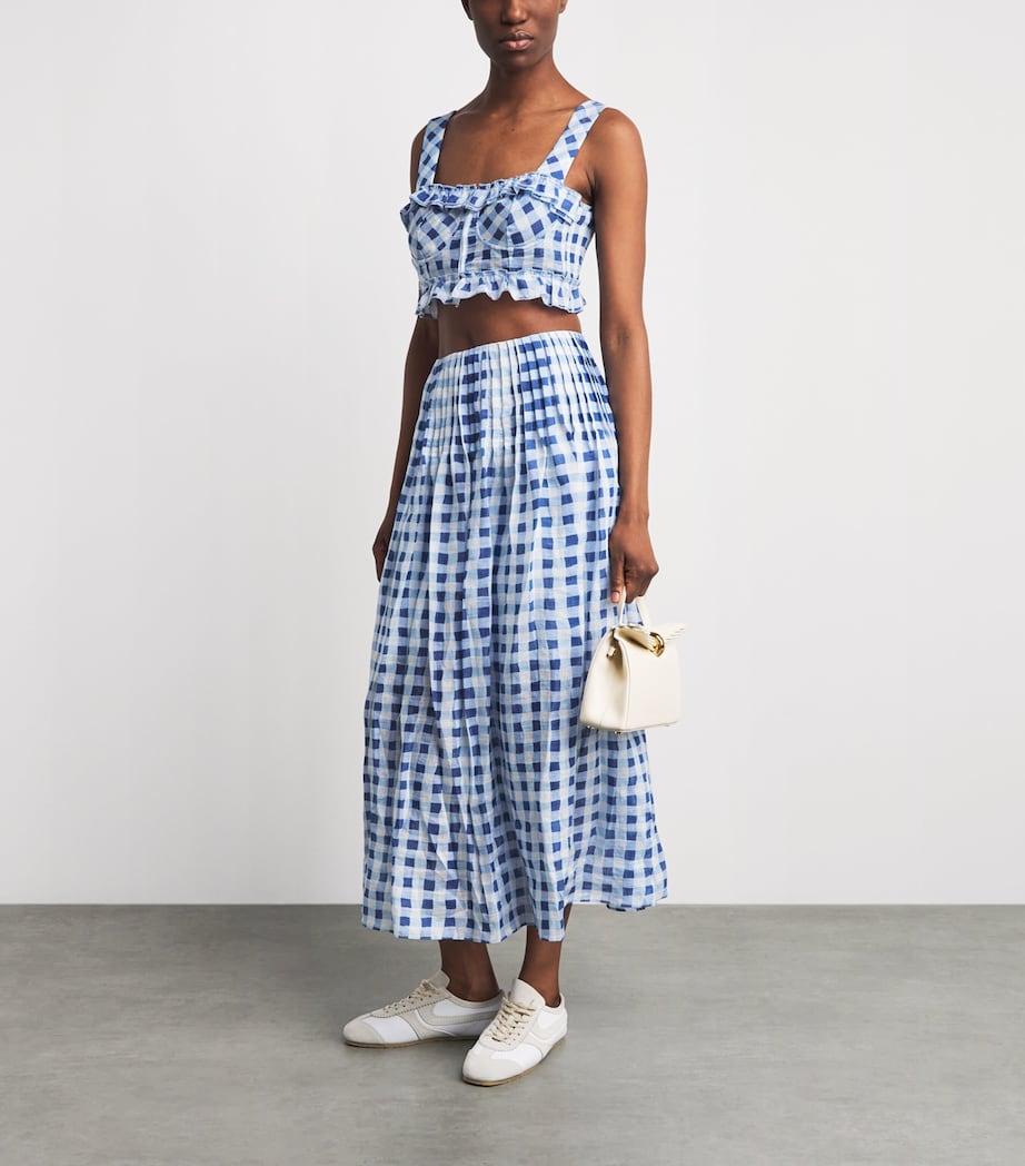 Sandro Paris Womens Linen-Blend Gingham Crop Top Blu / White Image 2