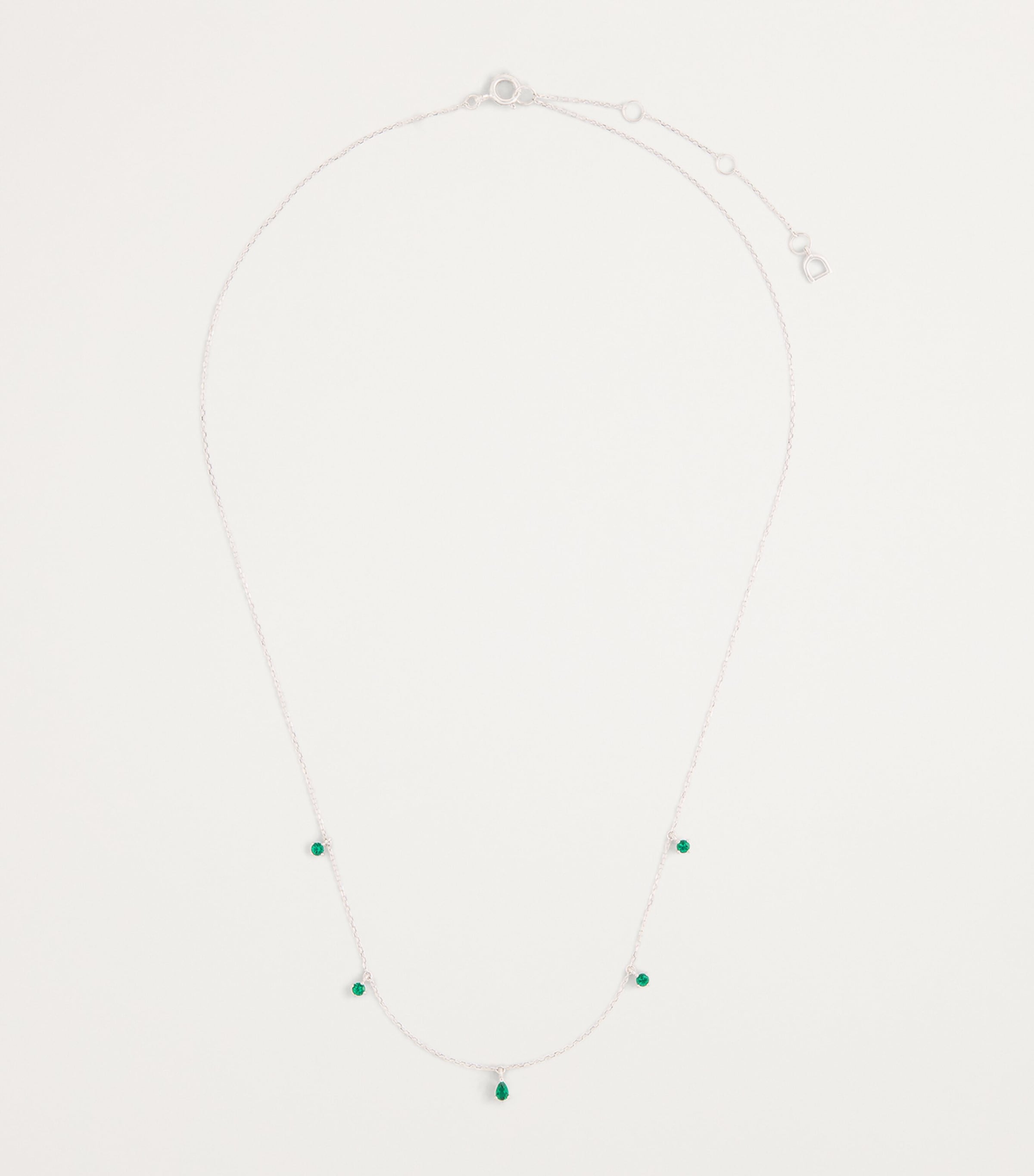 White Gold and Emerald Charm Necklace WHITE GOLD Image 3