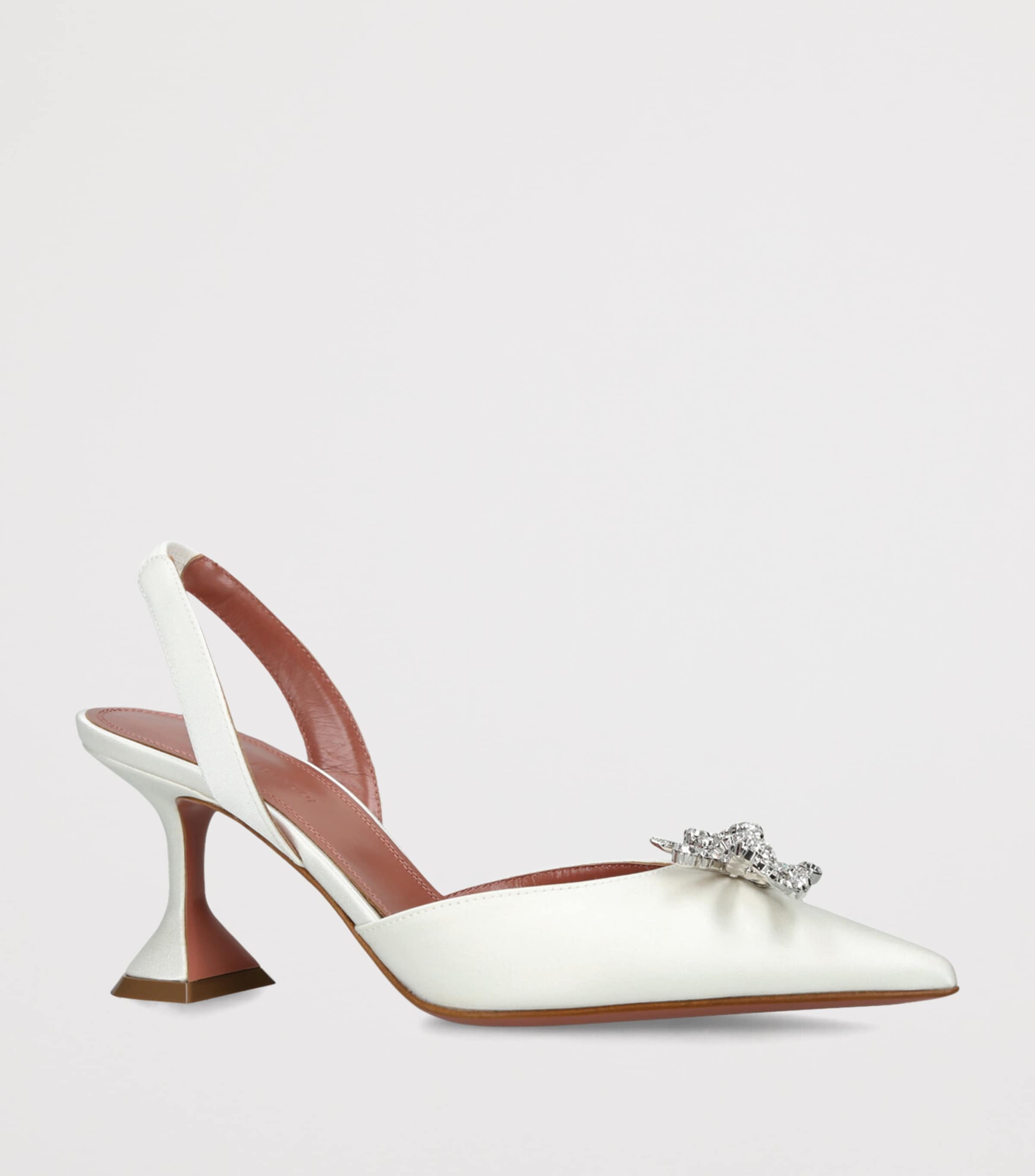 Amina Muaddi Satin Embellished Rosie Slingback Pumps 70 White Image 3