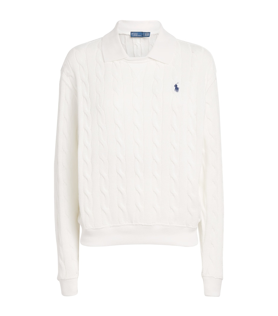 Polo Ralph Lauren Womens Cotton Cable-Knit Polo Collar Sweater White Image 1