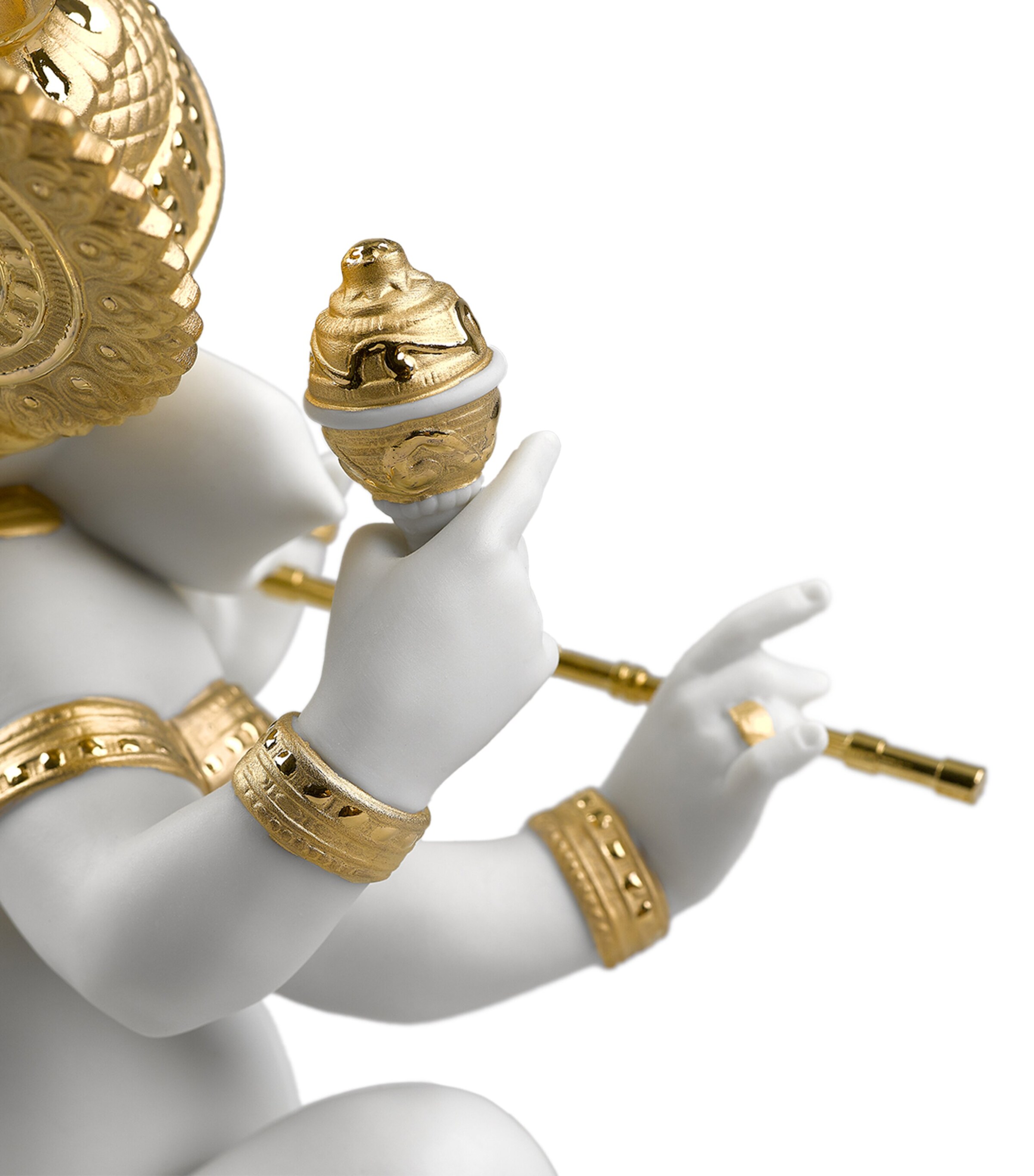 Lladró Porcelain Bansuri Ganesha Sculpture White & Gold Image 6