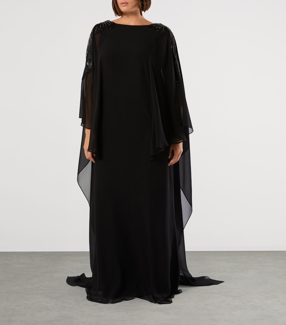 Marina Rinaldi Womens Embellished Caped Gown Black Image 3