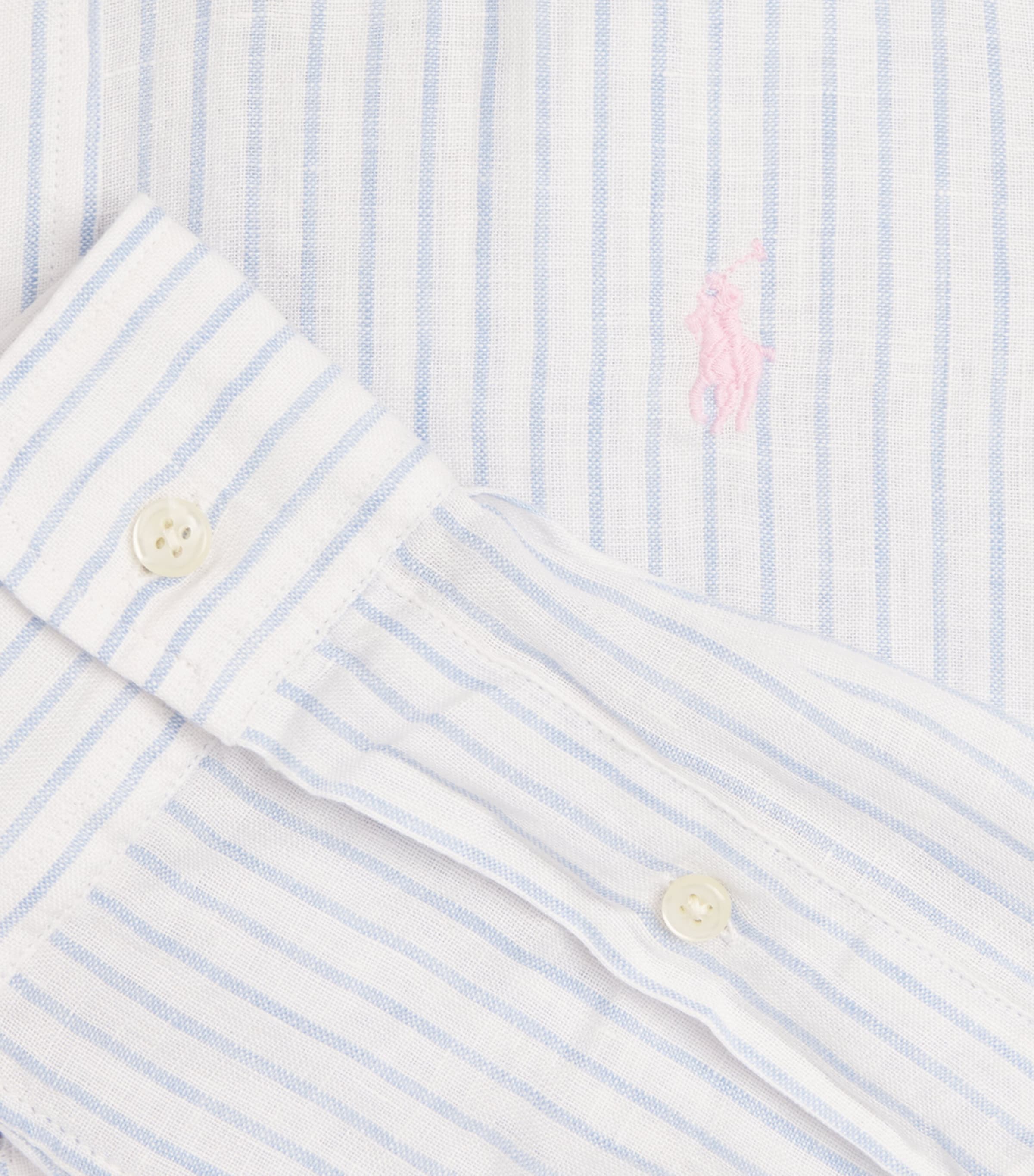 Polo Ralph Lauren Mens Linen Custom-Fit Stripe Shirt White Blue Image 6