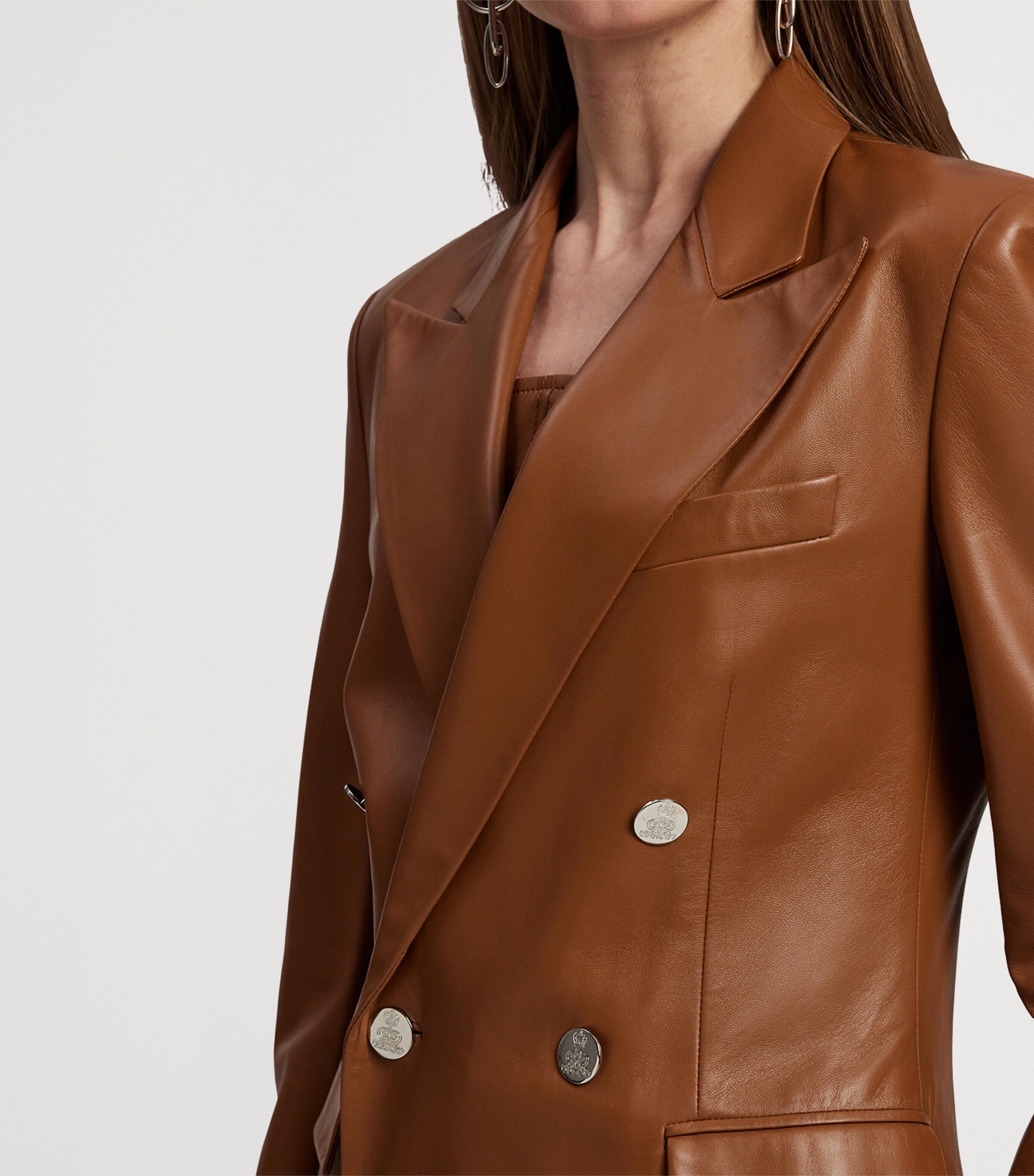 Leather Double-Breasted Blazer LIGHT TOFFEE Image 8