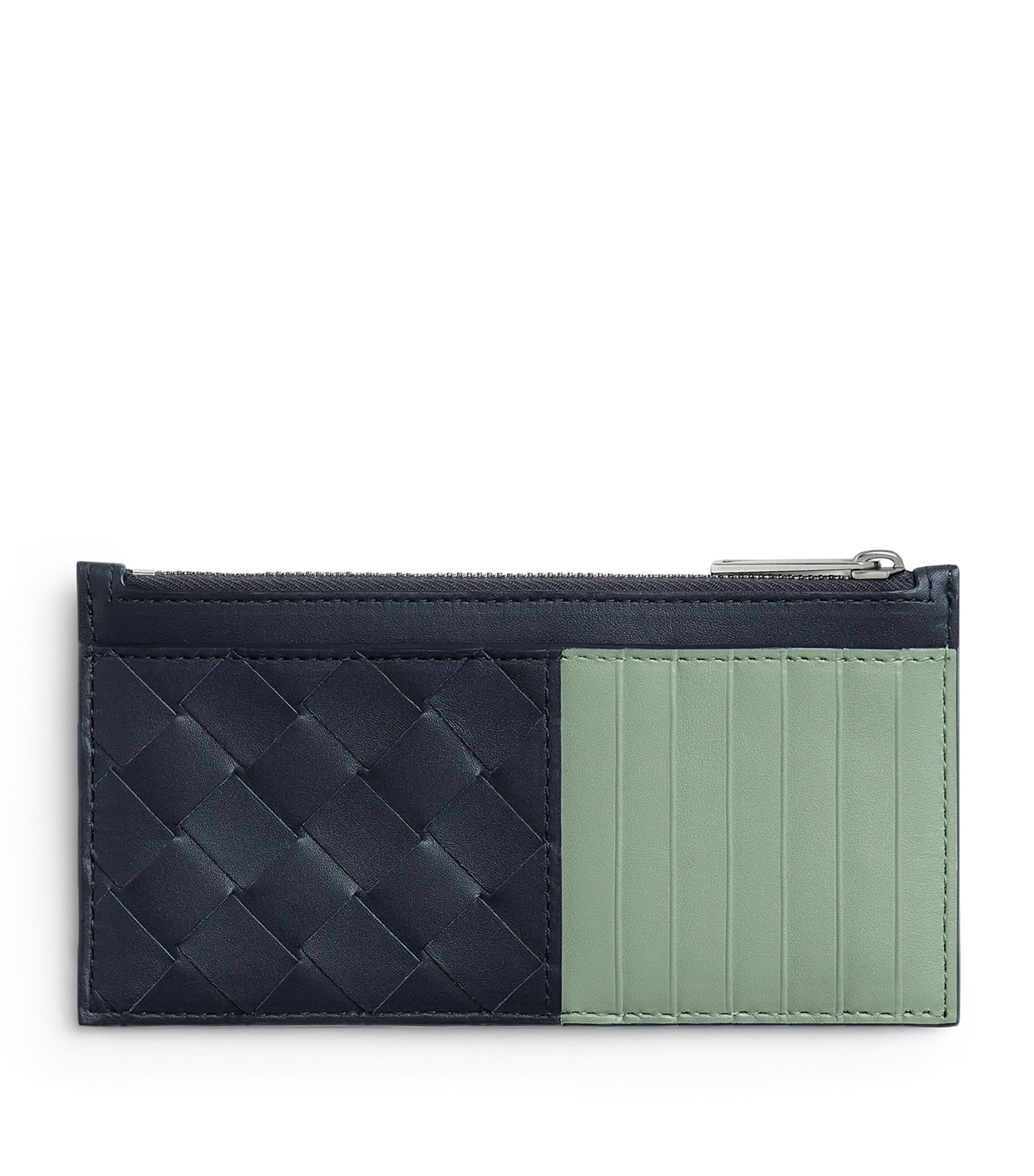 Bottega Veneta Leather Intrecciato Zipped Card Holder In Blue