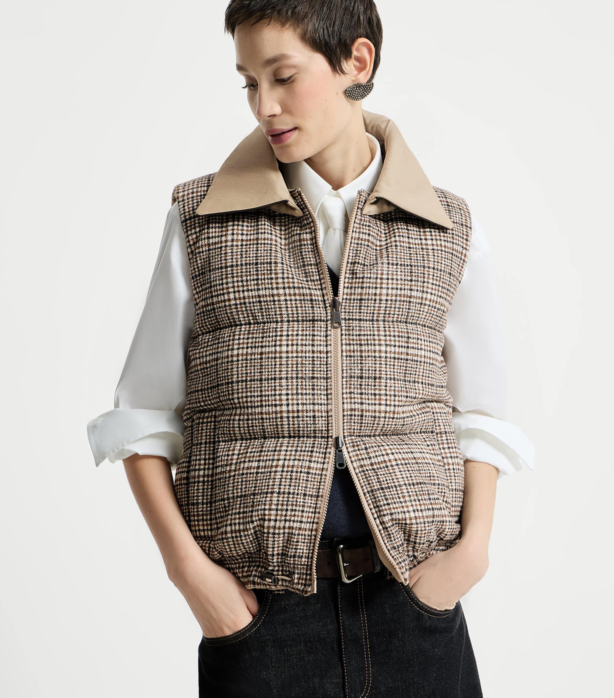 Brunello Cucinelli Womens Cotton-Linen Reversible Gilet Tobacco Image 2
