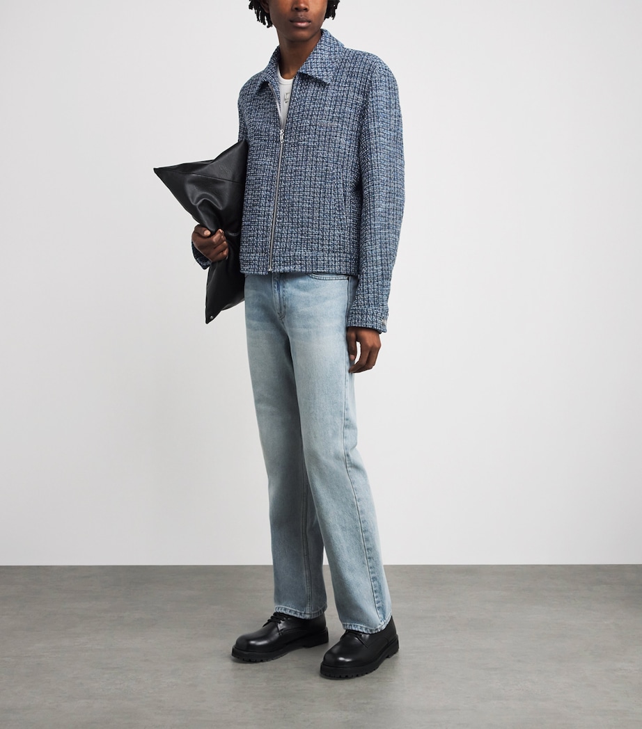 Wooyoungmi Mens Cotton-Blend Tweed Logo Jacket Blue Image 2