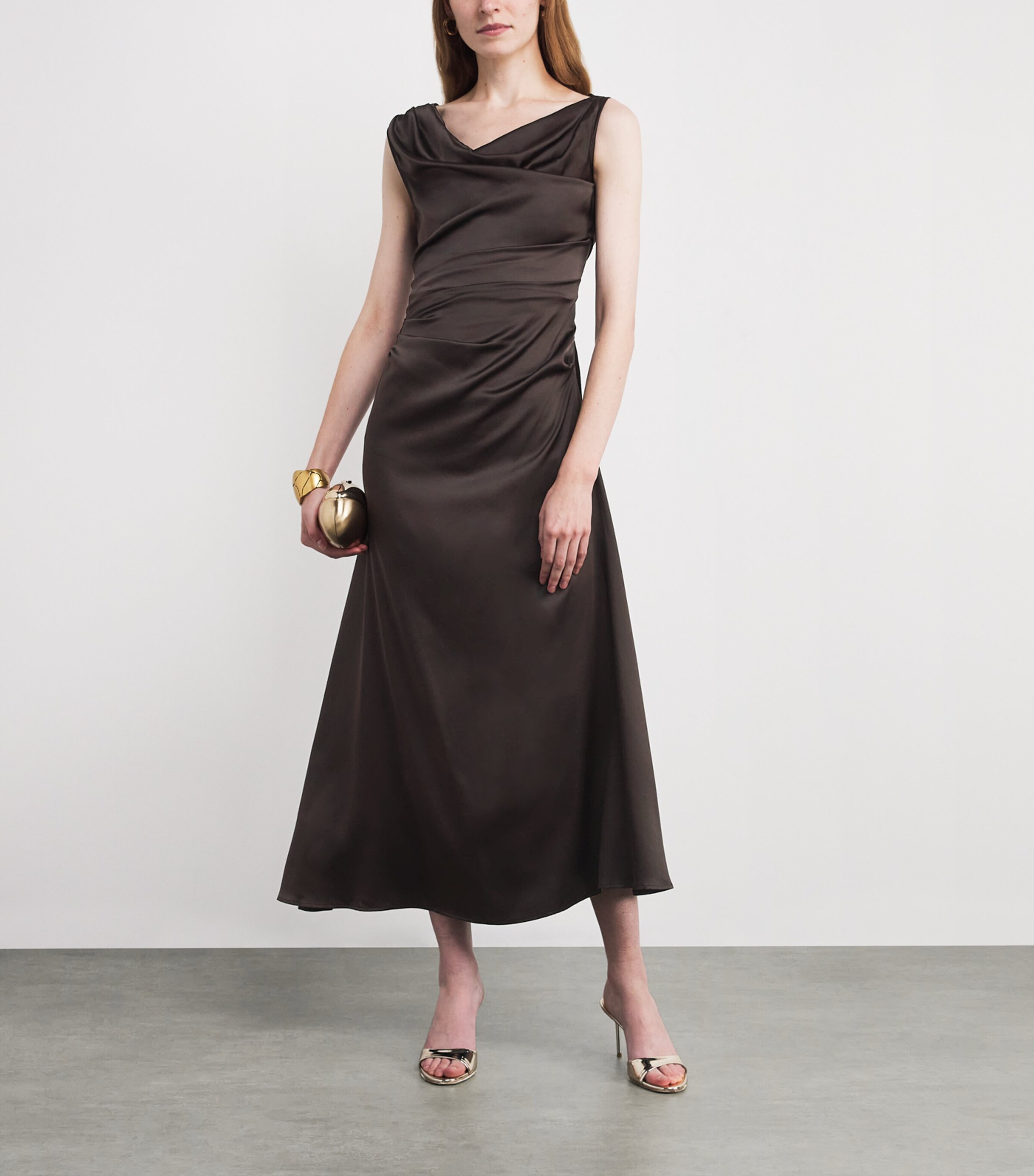 STAUD Womens Silk-Blend Phare Midi Dress Earth Eart Image 2