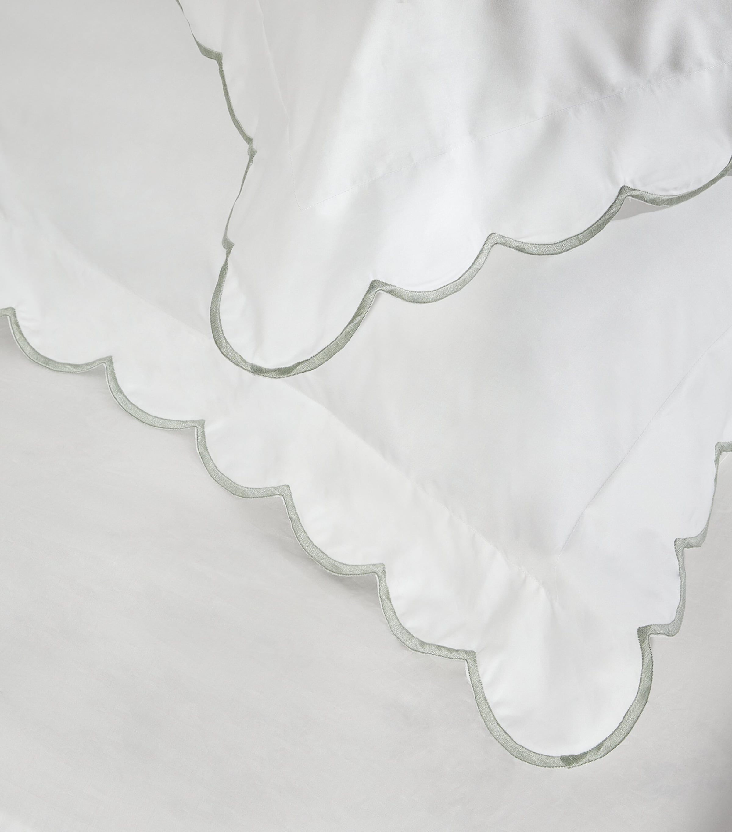 Harrods of London Egyptian Cotton Parisian Super King Flat Sheet (300cm x 265cm) White/sage Image 6