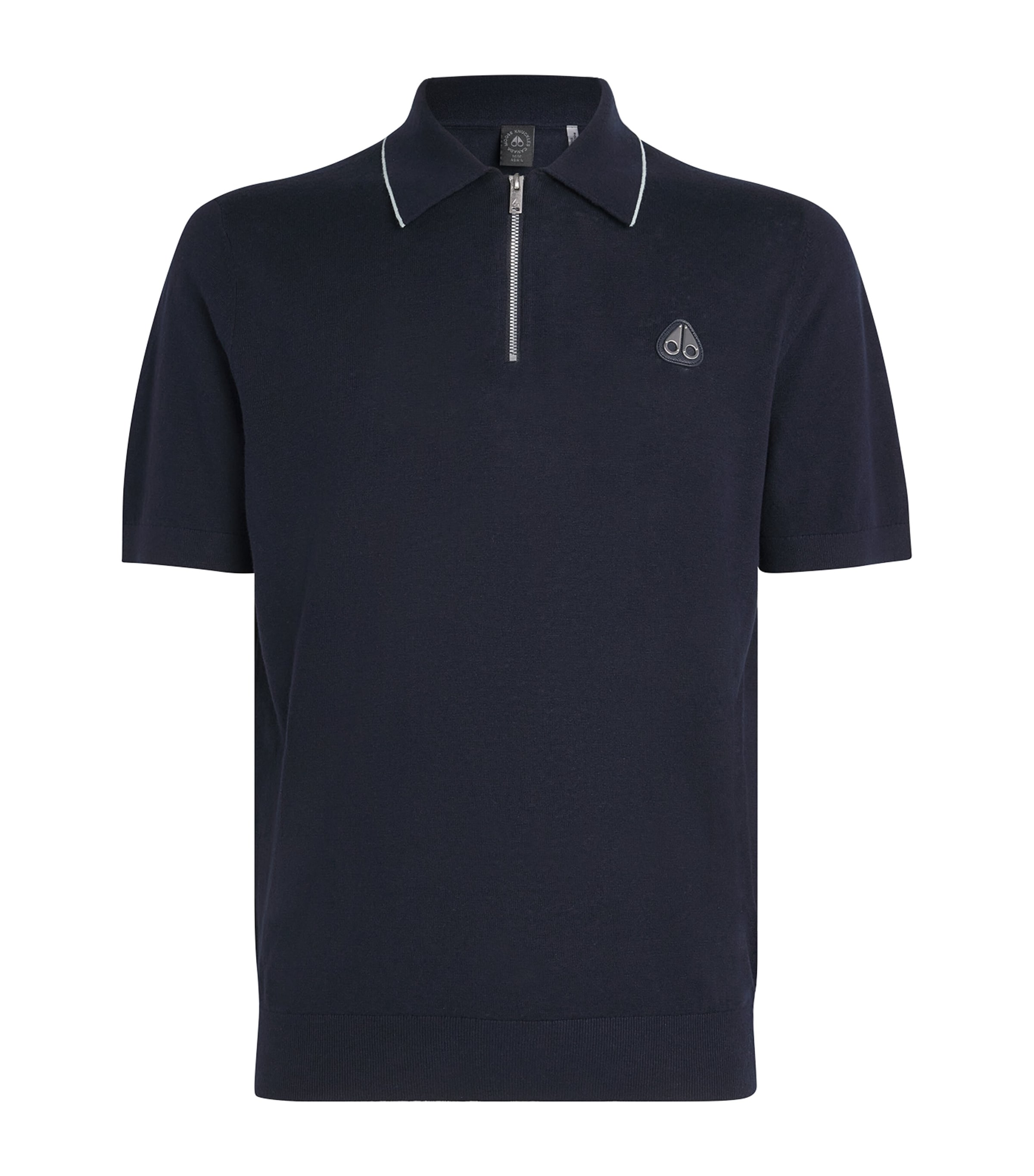 Shop Moose Knuckles Linen-blend Zipped Polo Shirt In Navy