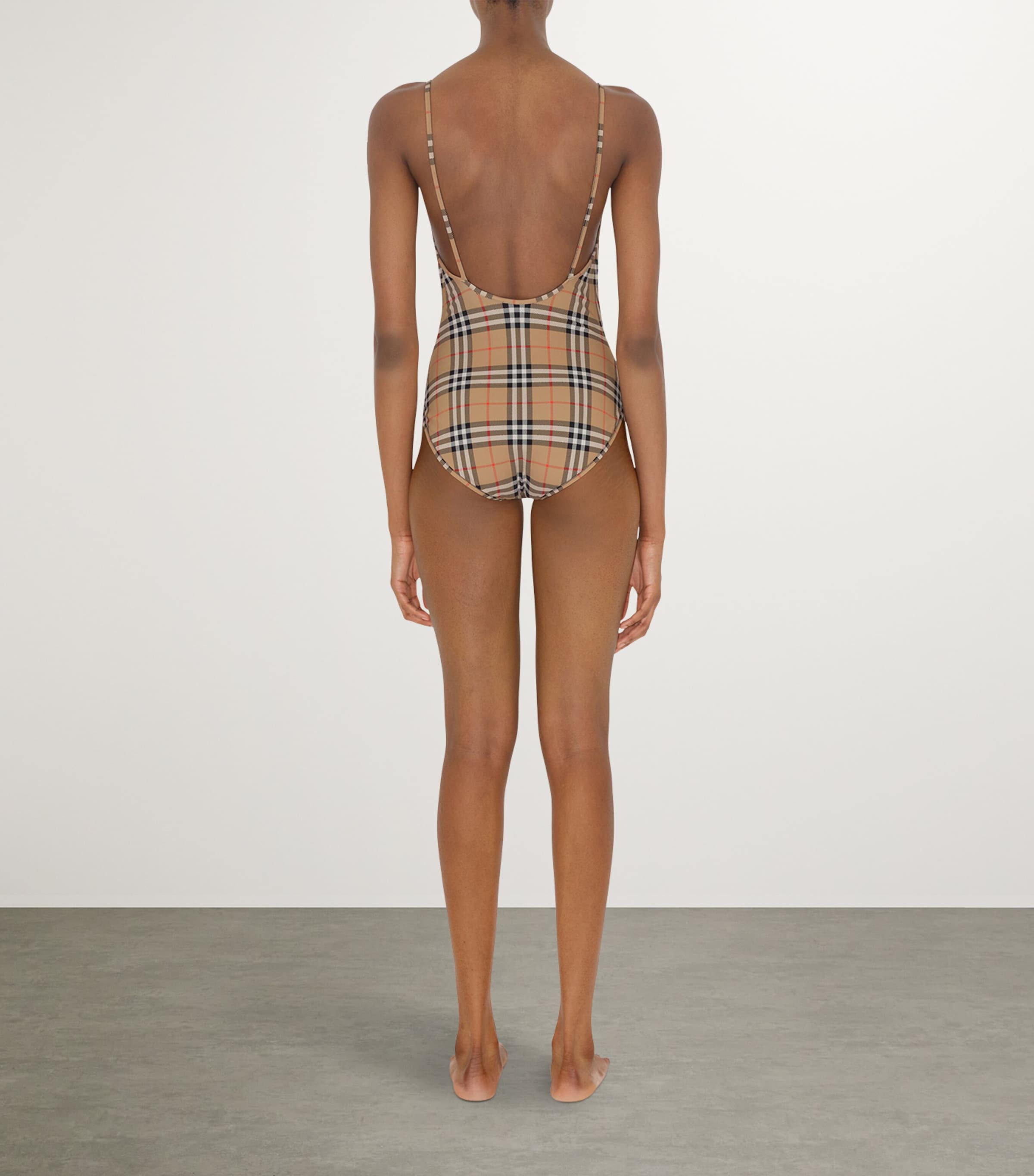 Burberry Womens Check Swimsuit Archive Beige Ip Chk Image 2
