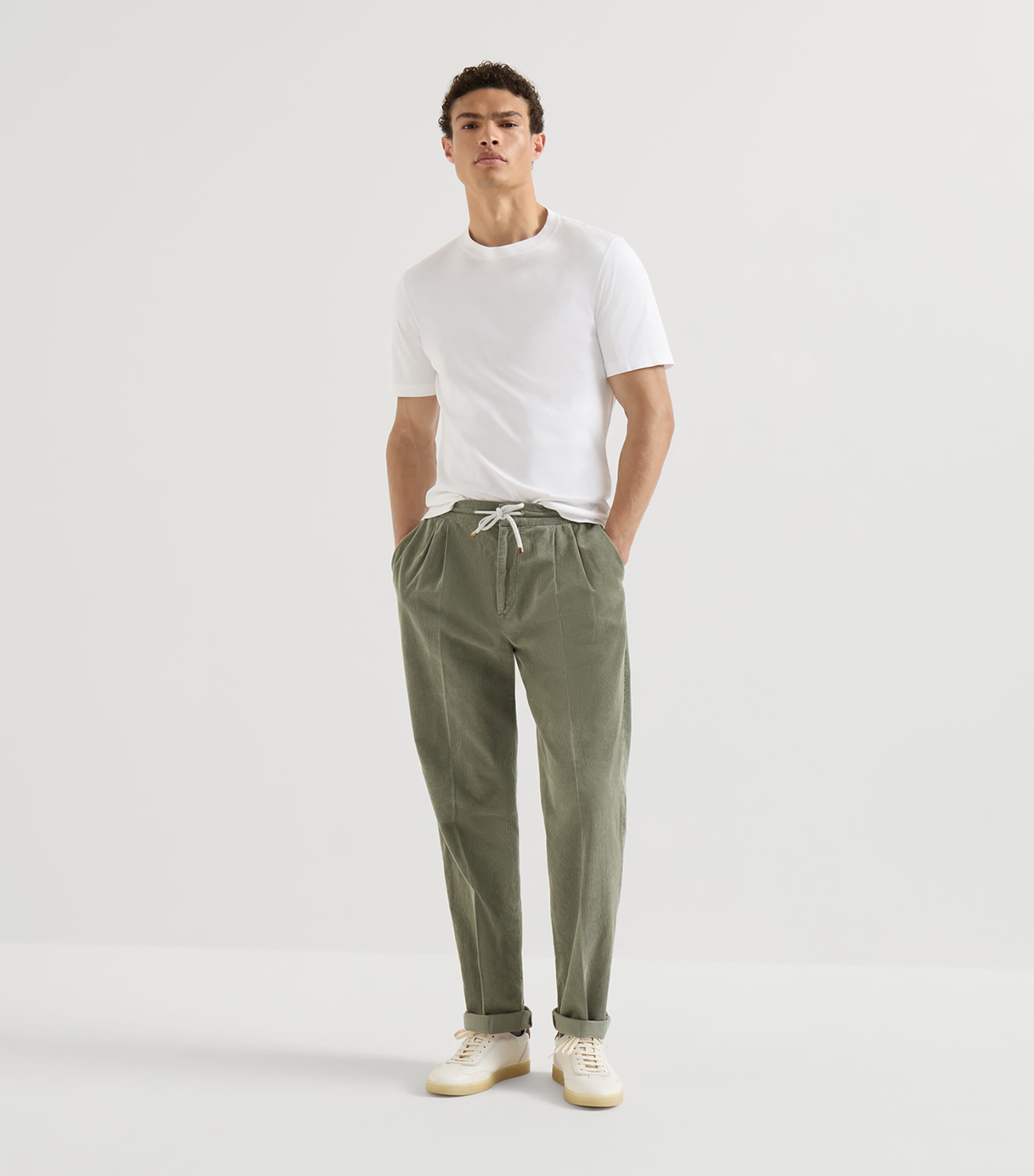 Brunello Cucinelli Mens Cotton Drawstring Trousers Army Green Image 2