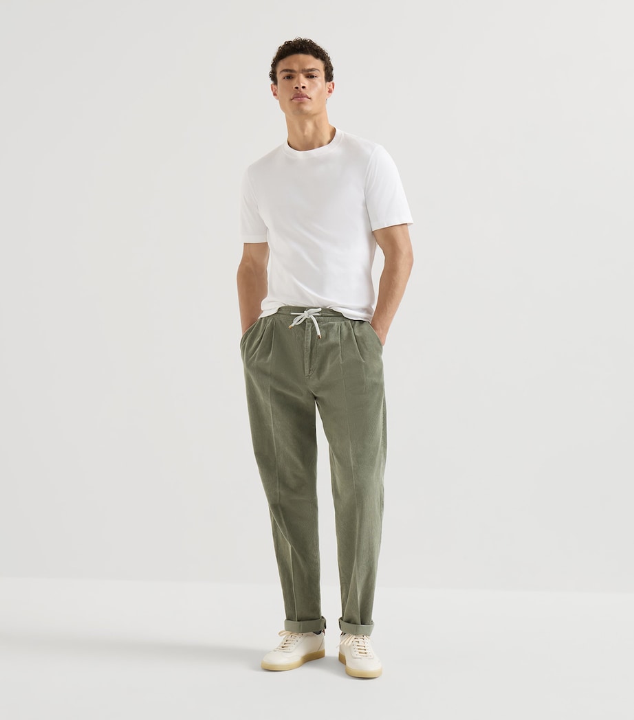 Brunello Cucinelli Mens Cotton Drawstring Trousers Army Green Image 2