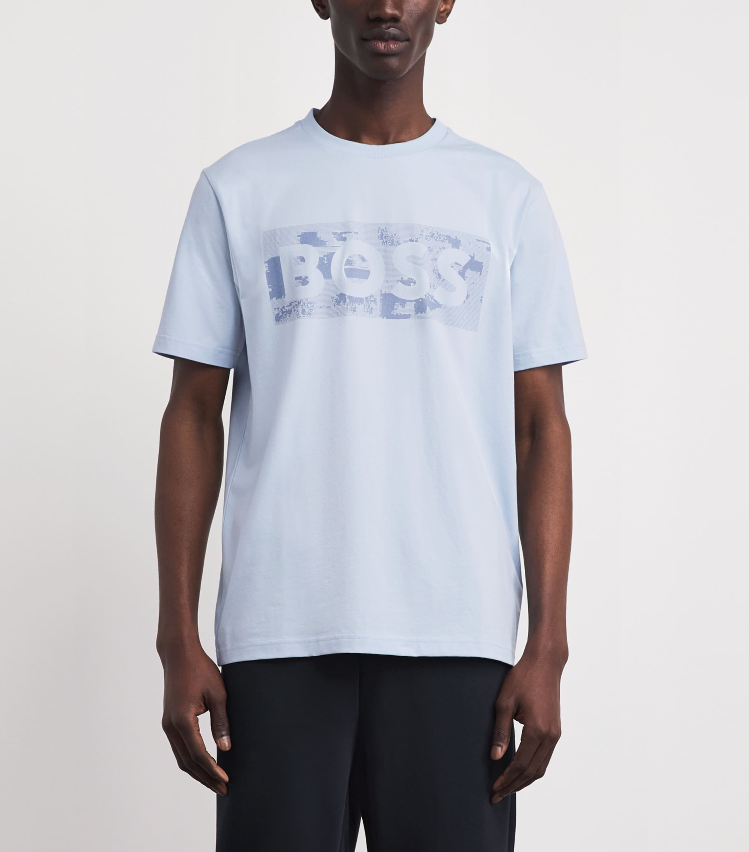 BOSS Mens Stretch-Cotton Logo T-Shirt Open Blue Image 4