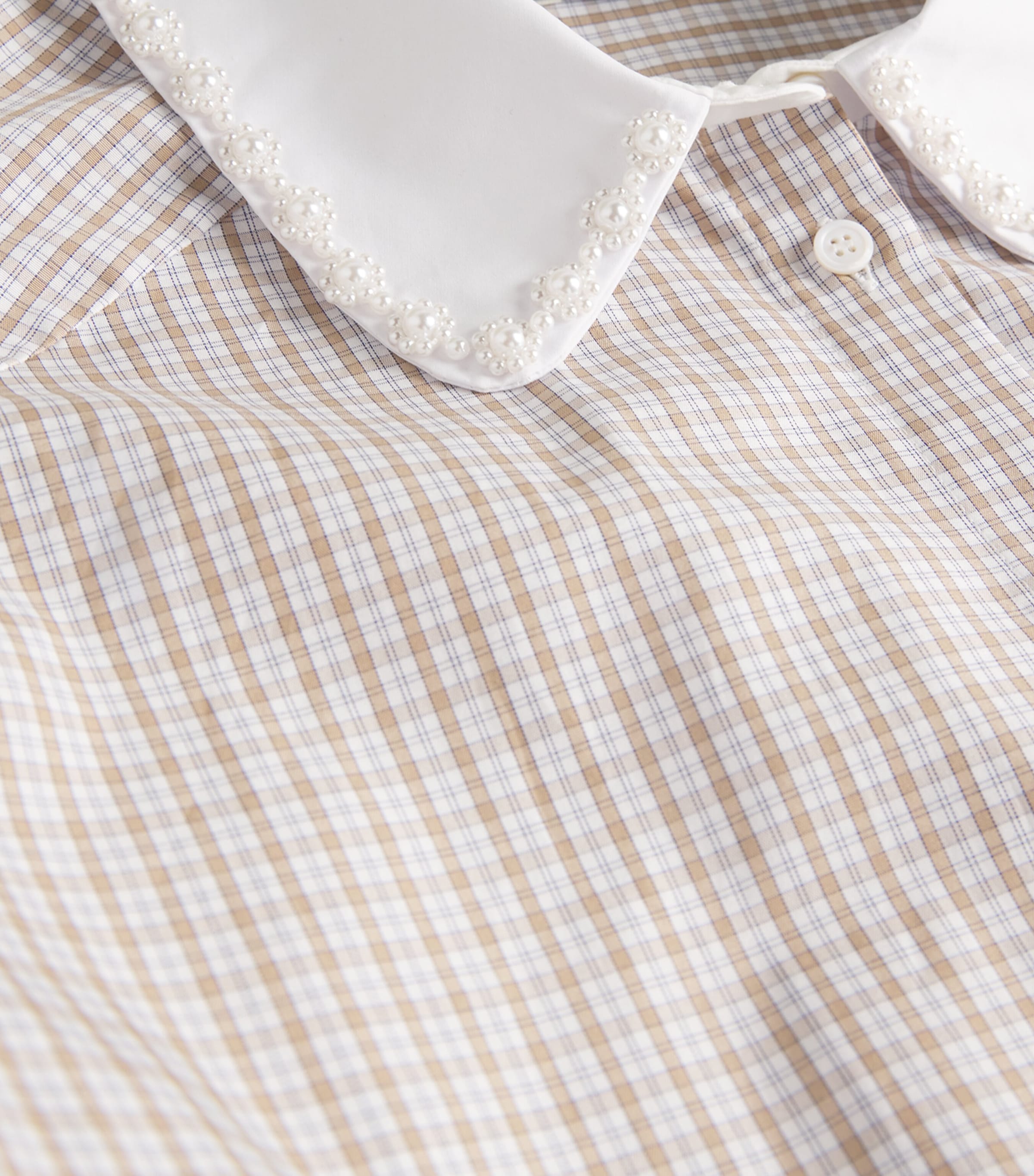 Cotton Check Embellished Shirt BEIGE / WHITE Image 5