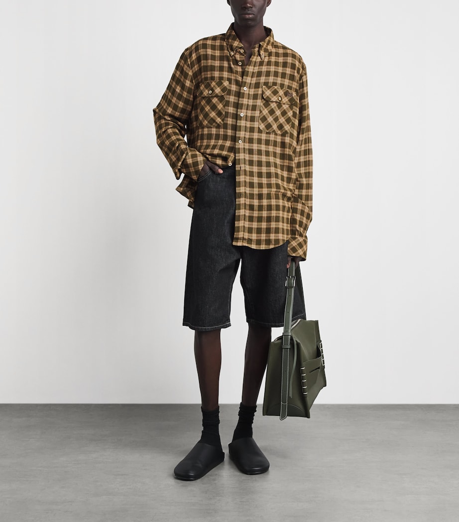 Wales Bonner Mens Cotton Check Canopy Shirt Jade / Ocre / Oyster Image 2