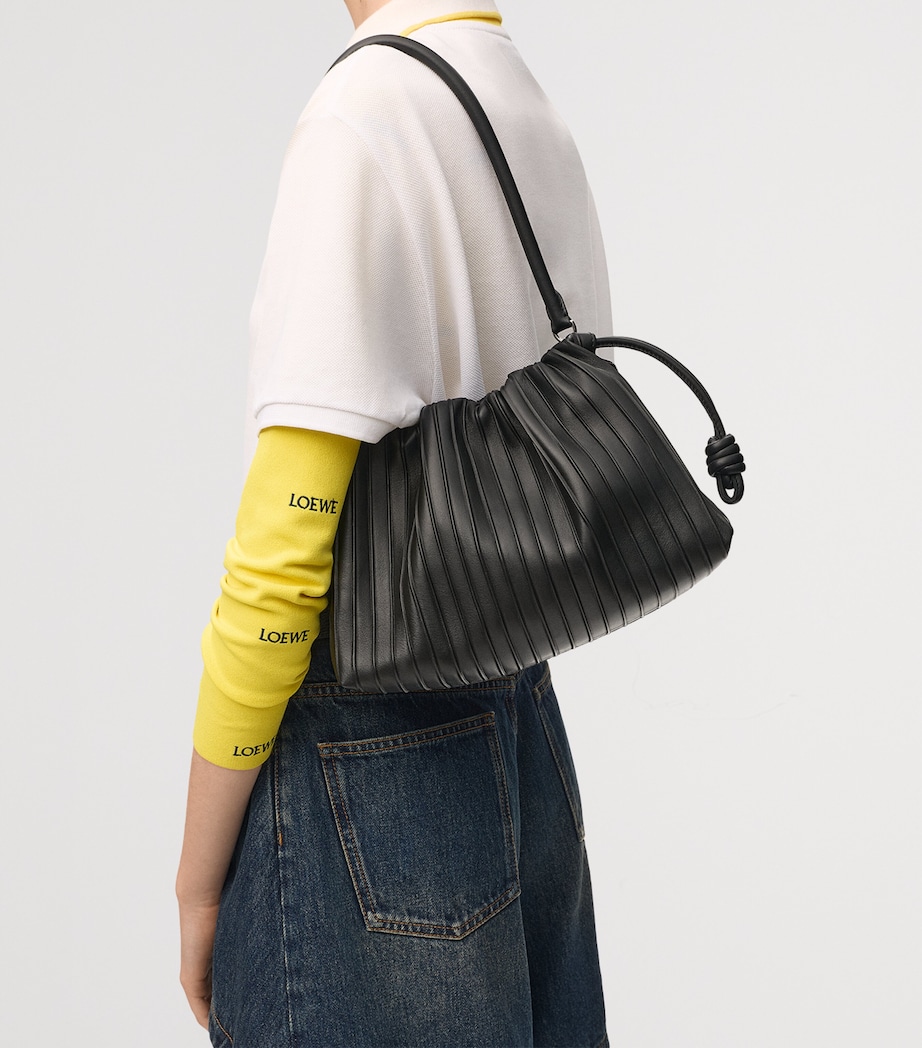 LOEWE Medium Pleated Leather Flamenco Bag Black Image 2