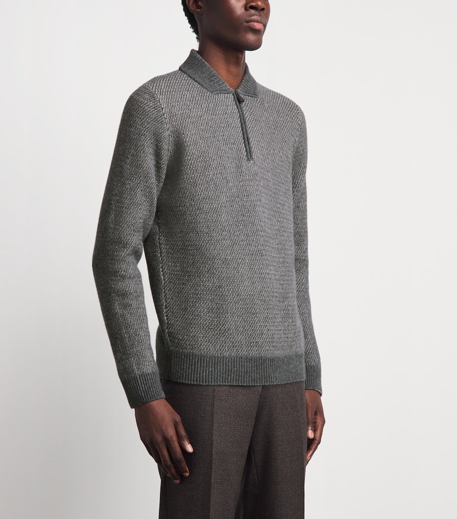 Colombo Mens Cashmere Quarter-Zip Sweater Grey/beige Image 4
