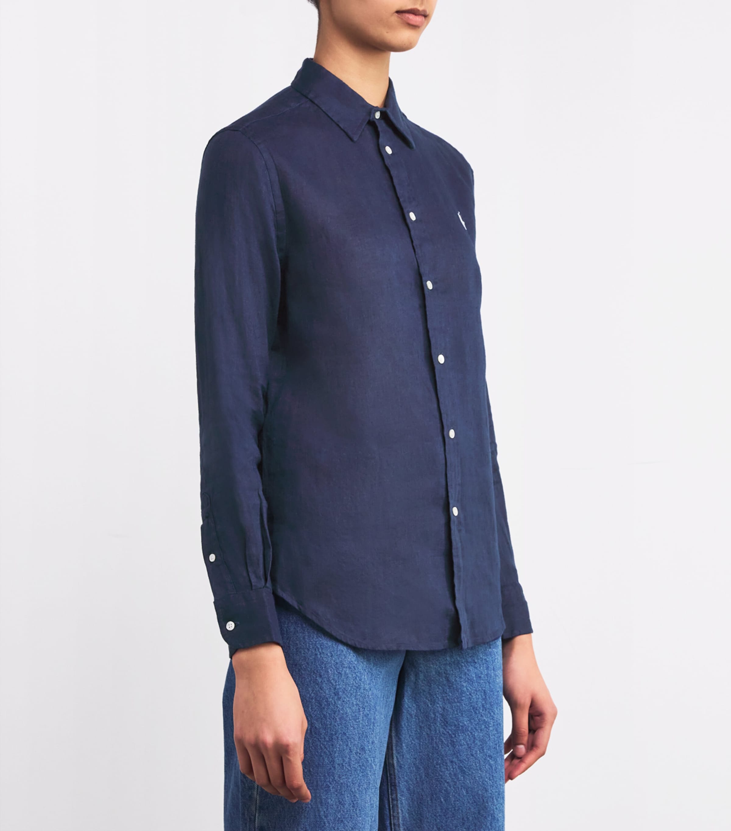 Polo Ralph Lauren Womens Linen Classic Shirt Navy Image 3