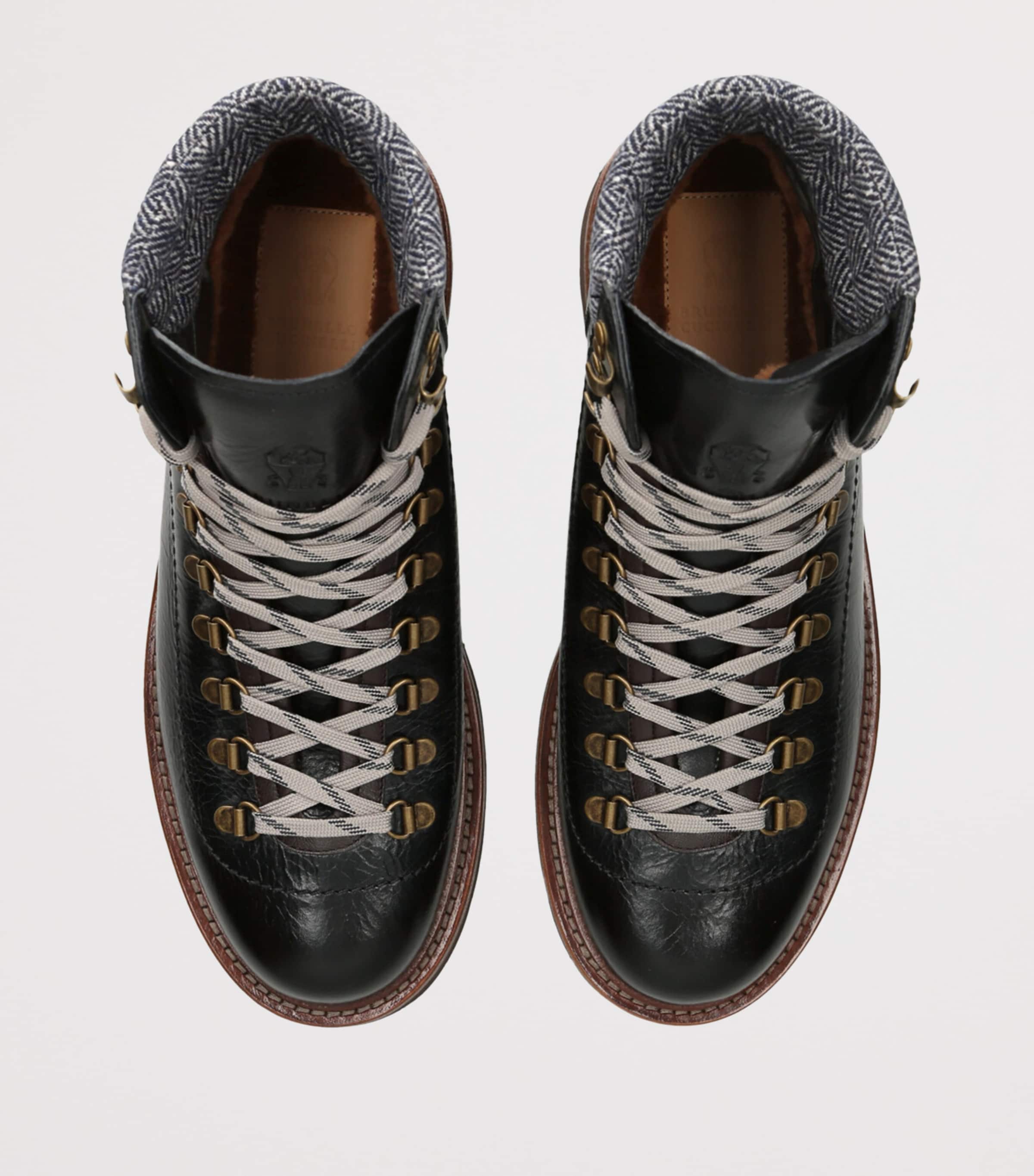 Leather Wool-Cashmere-Trim Mountain Boots BLACK Image 4