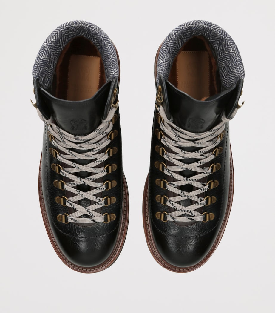 Leather Wool-Cashmere-Trim Mountain Boots BLACK Image 4