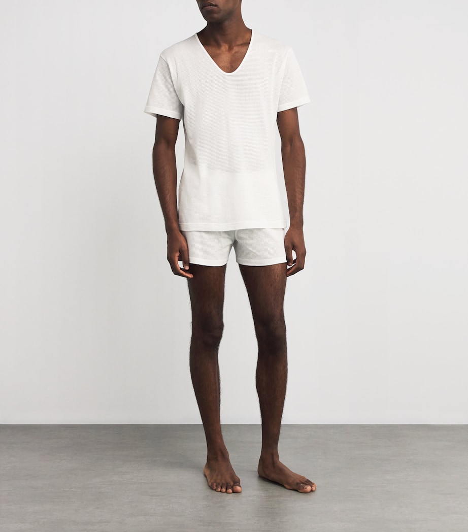 Cotton Mesh Cellular V-Neck T-Shirt WHITE Image 2