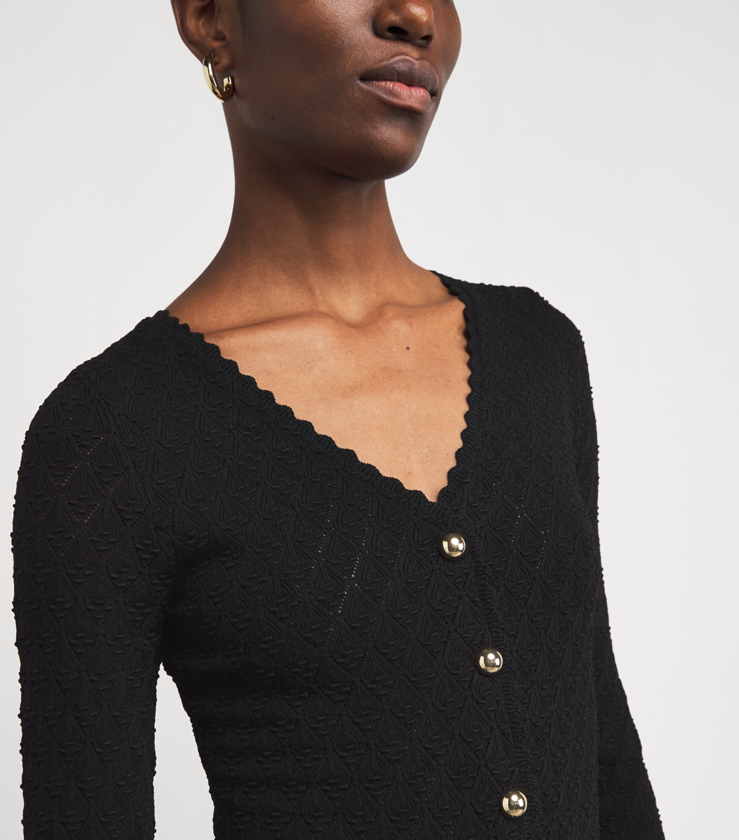 Knit V-Neck Midi Dress BLACK Image 4