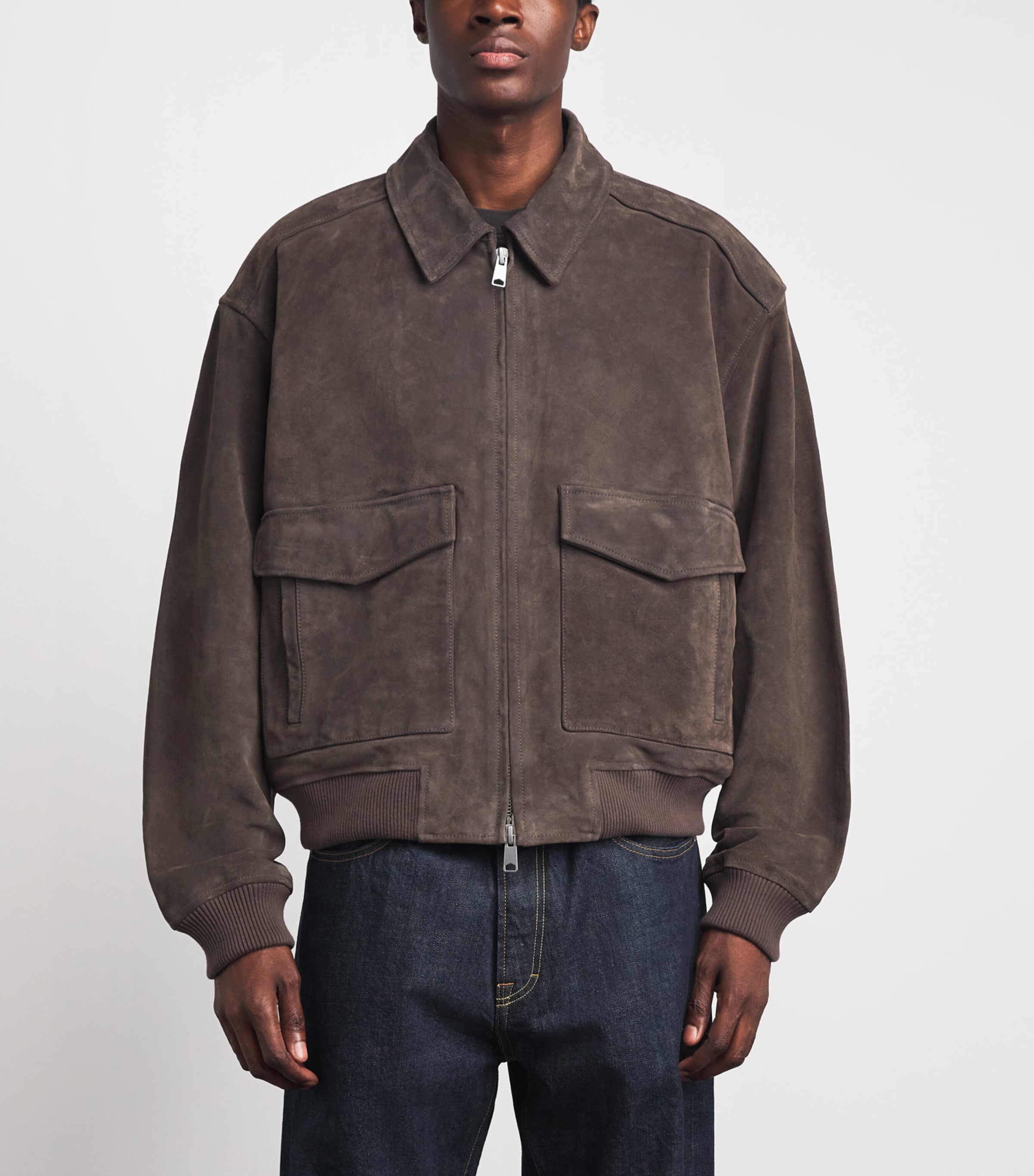 AGOLDE Mens Suede Emil Bomber Jacket Seal Brown Image 4