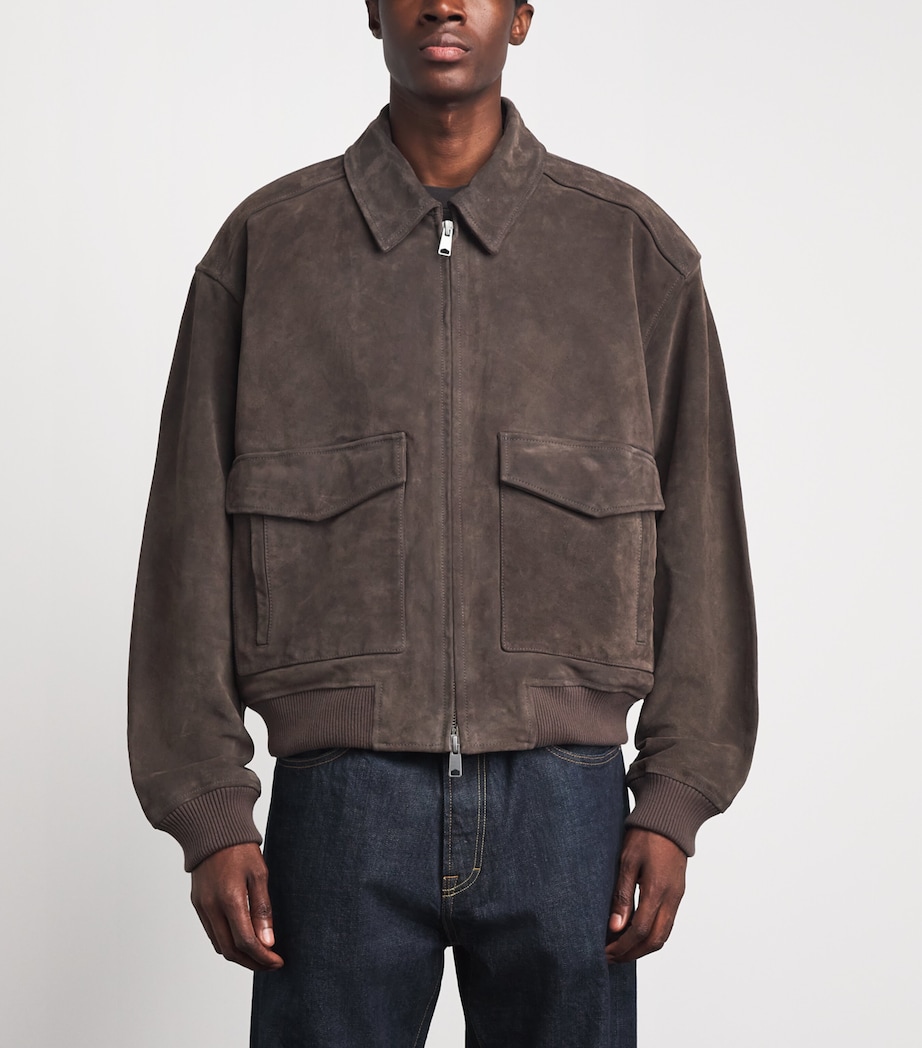 AGOLDE Mens Suede Emil Bomber Jacket Seal Brown Image 4