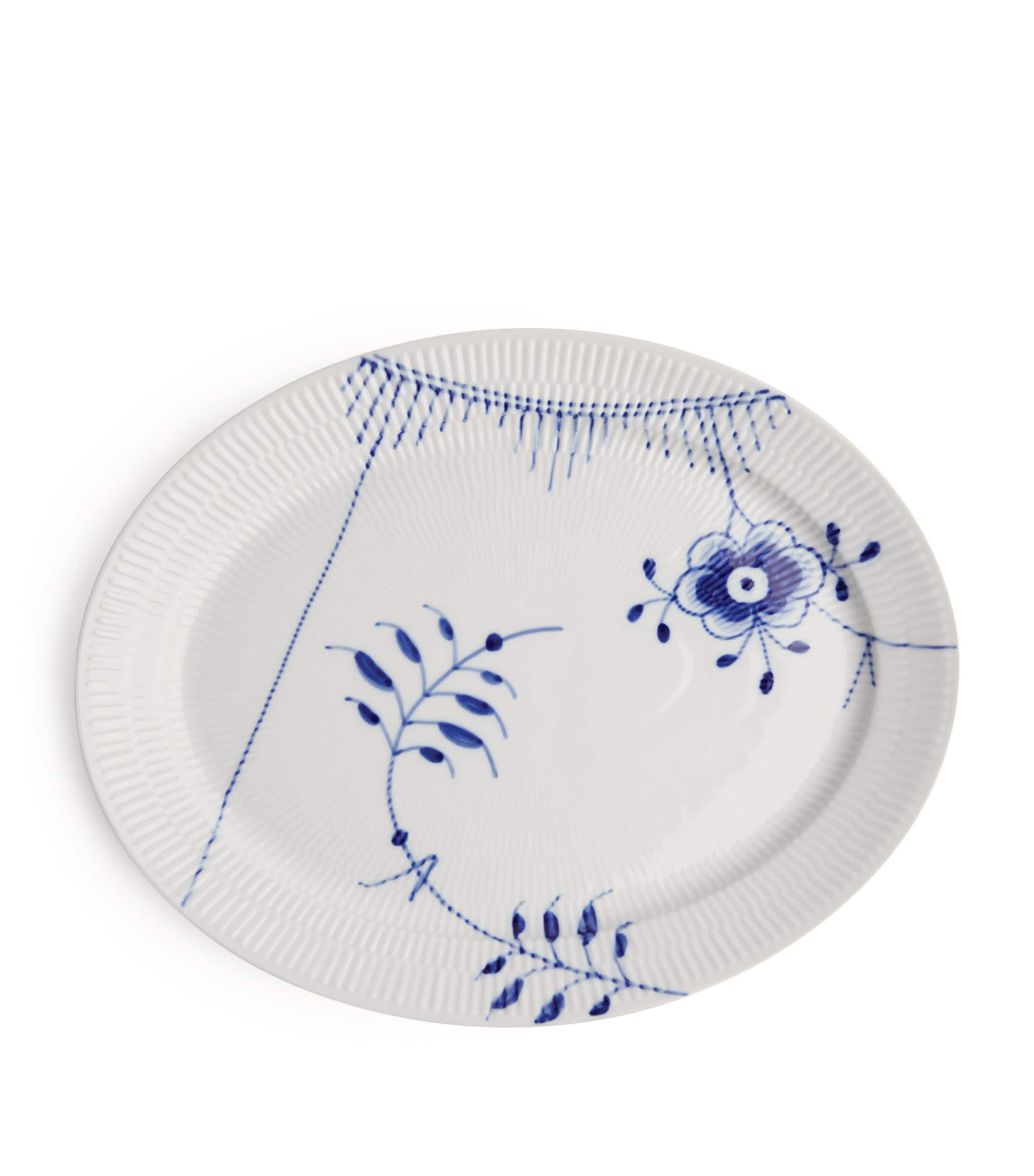 Blue Fluted Mega Oval Dish (34cm) BLUE Image 1