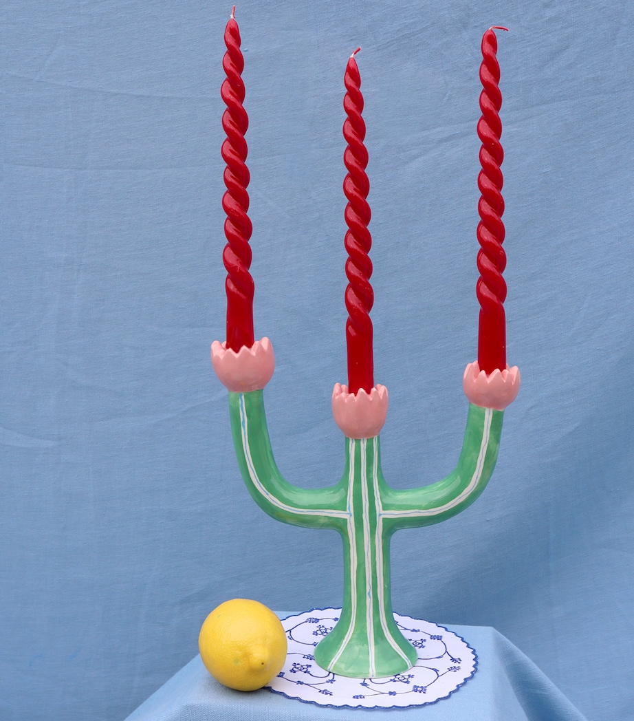 Earthenware Tulips Candle Holder (28cm) GREEN Image 2