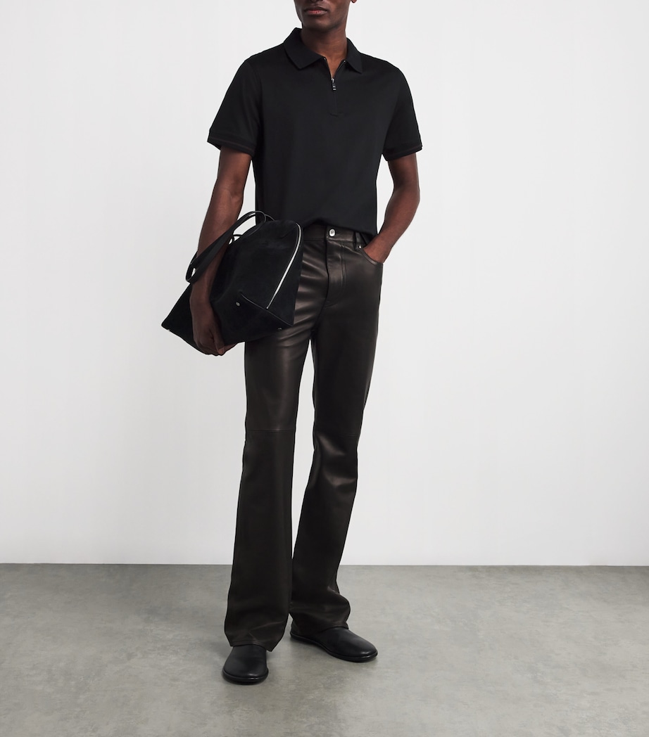 Cotton Quarter-Zip Polo Shirt 20 BLACK Image 2