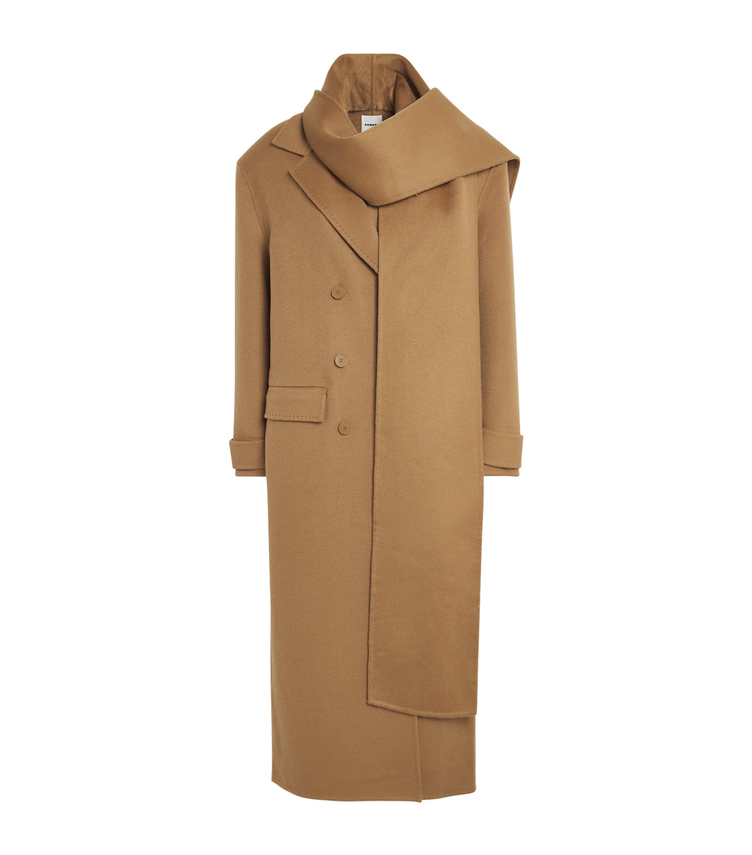 Sandro Wool Scarf-detail Coat In Brown