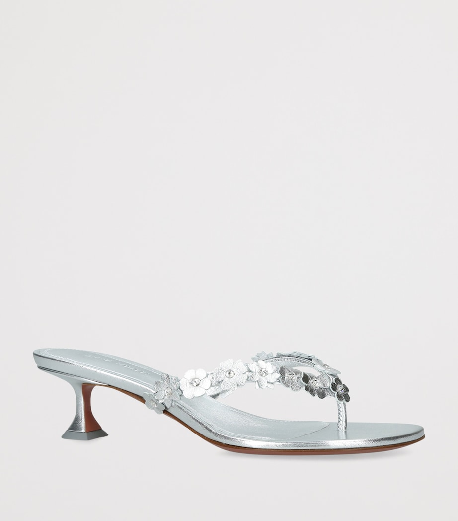 Amina Muaddi Leather Janis Heeled Sandals 45 Silver Image 3