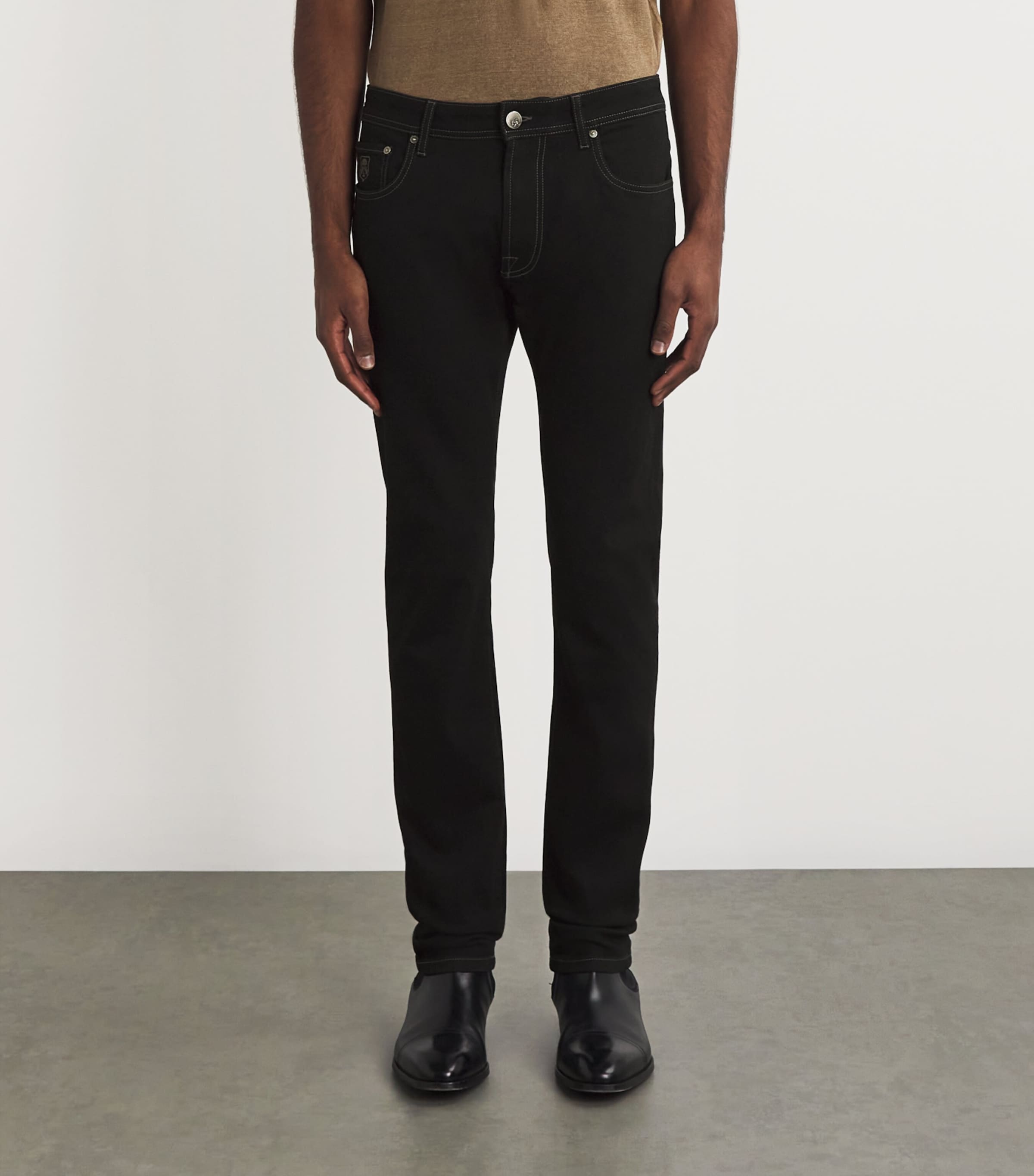 Corneliani Mens Embroidered-Logo Straight Jeans Black Image 3