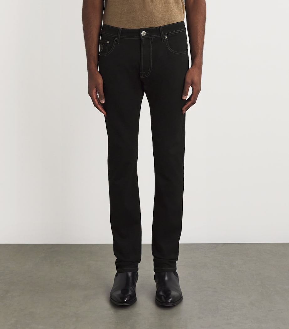 Corneliani Mens Embroidered-Logo Straight Jeans Black Image 3