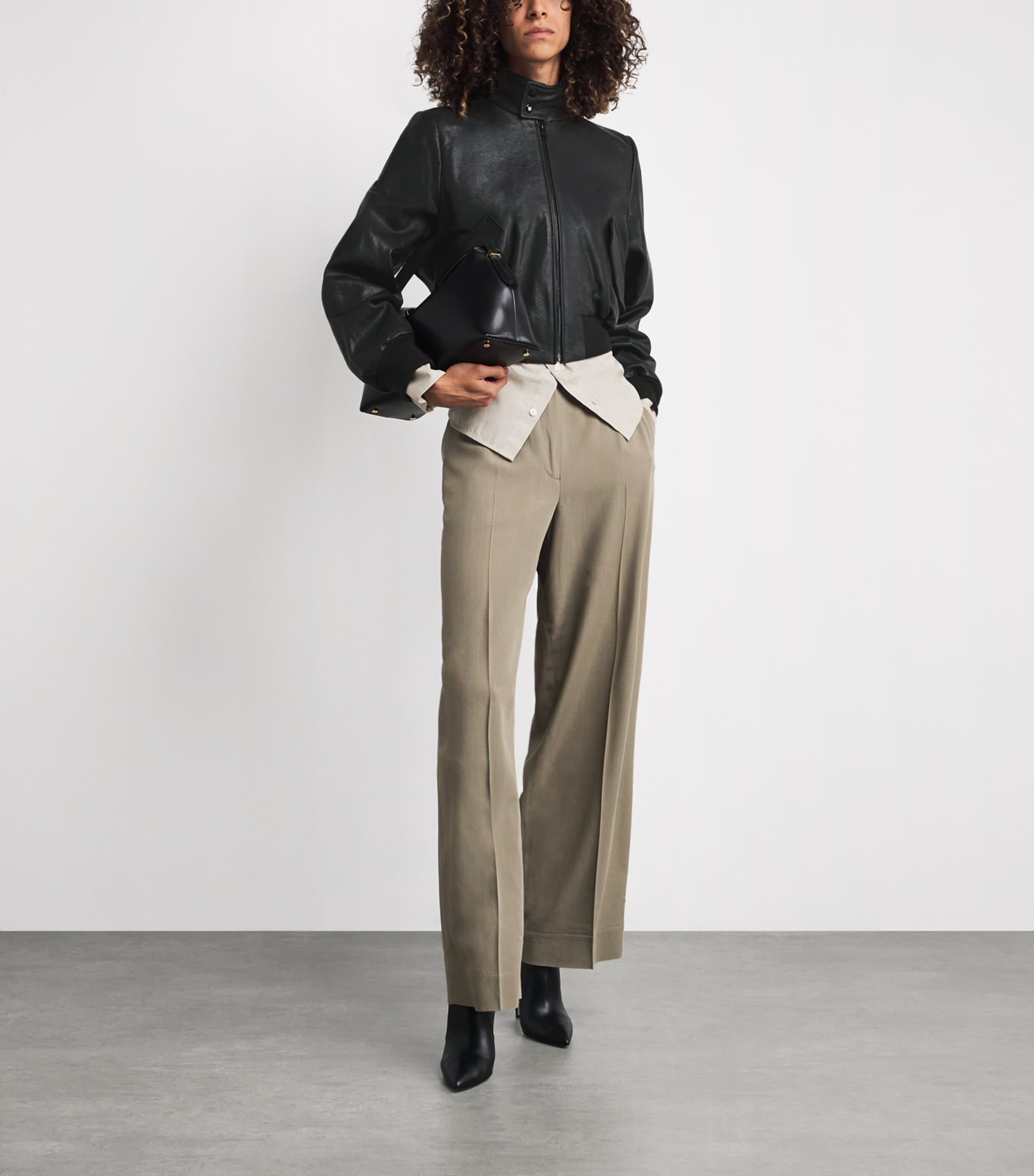 FRAME Womens The Leather Harrington Bomber Jacket Black Image 2