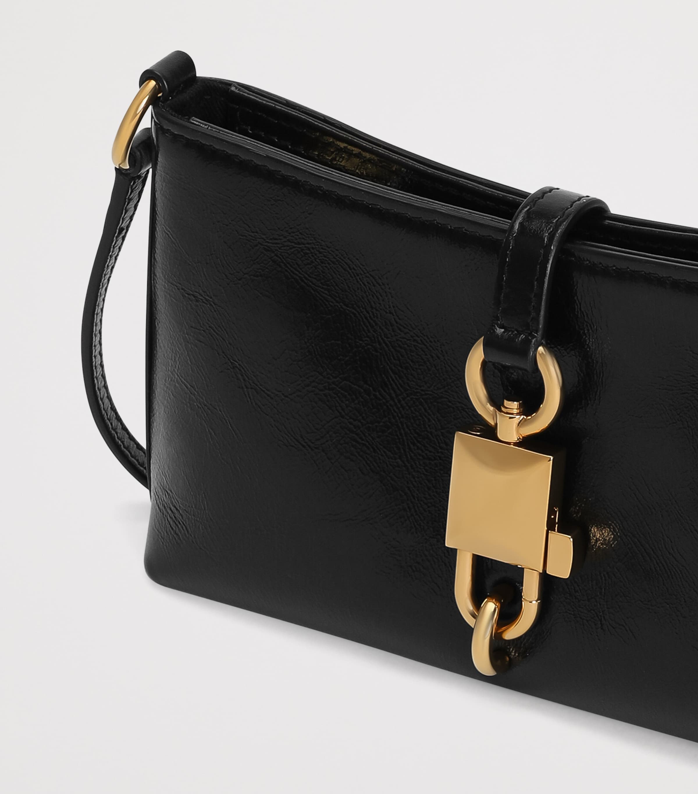 Calfskin Lock Shoulder Bag 80999-BLACK Image 7