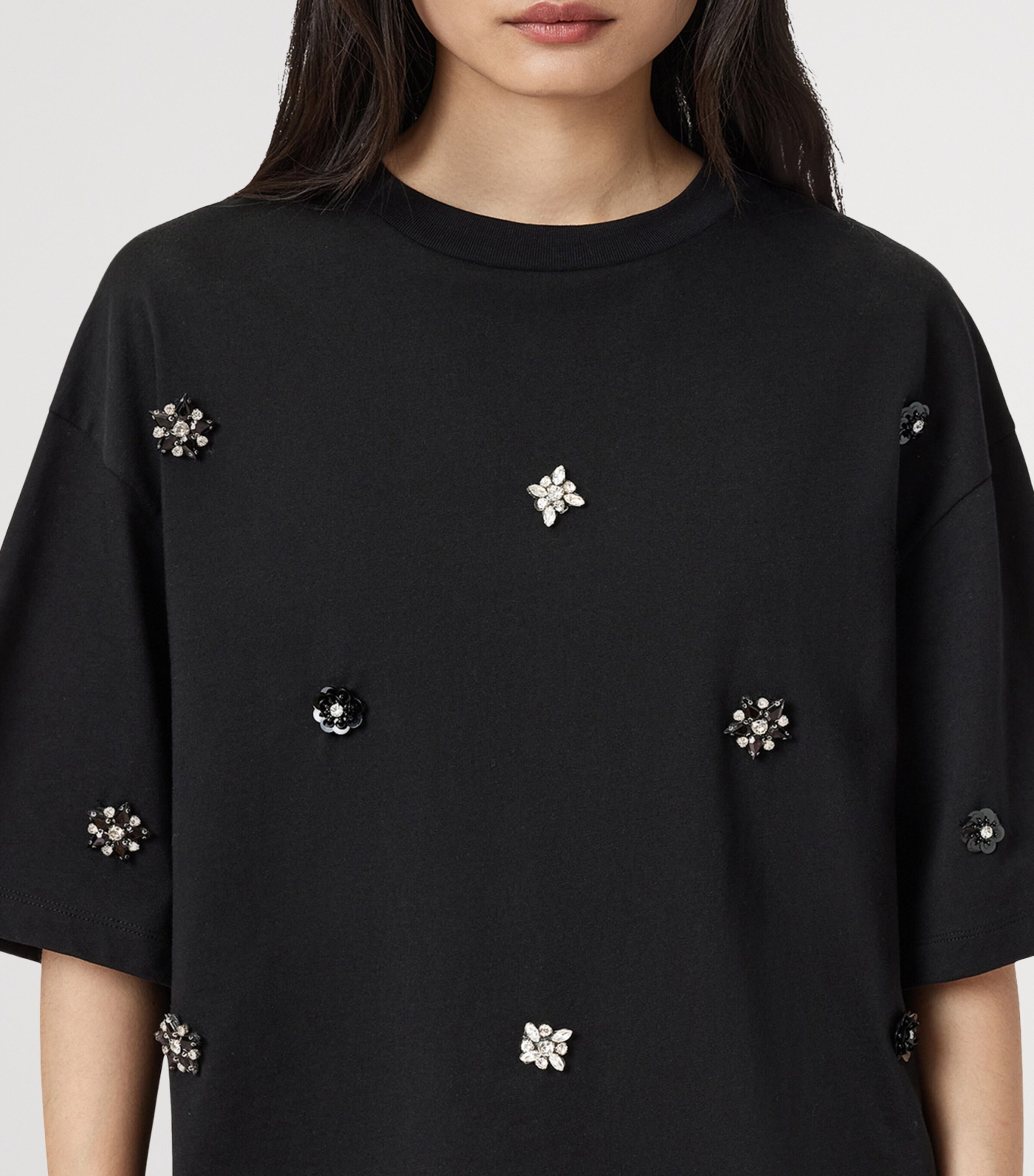 AllSaints Womens Organic Cotton Amelie Embellished T-Shirt Black Image 6