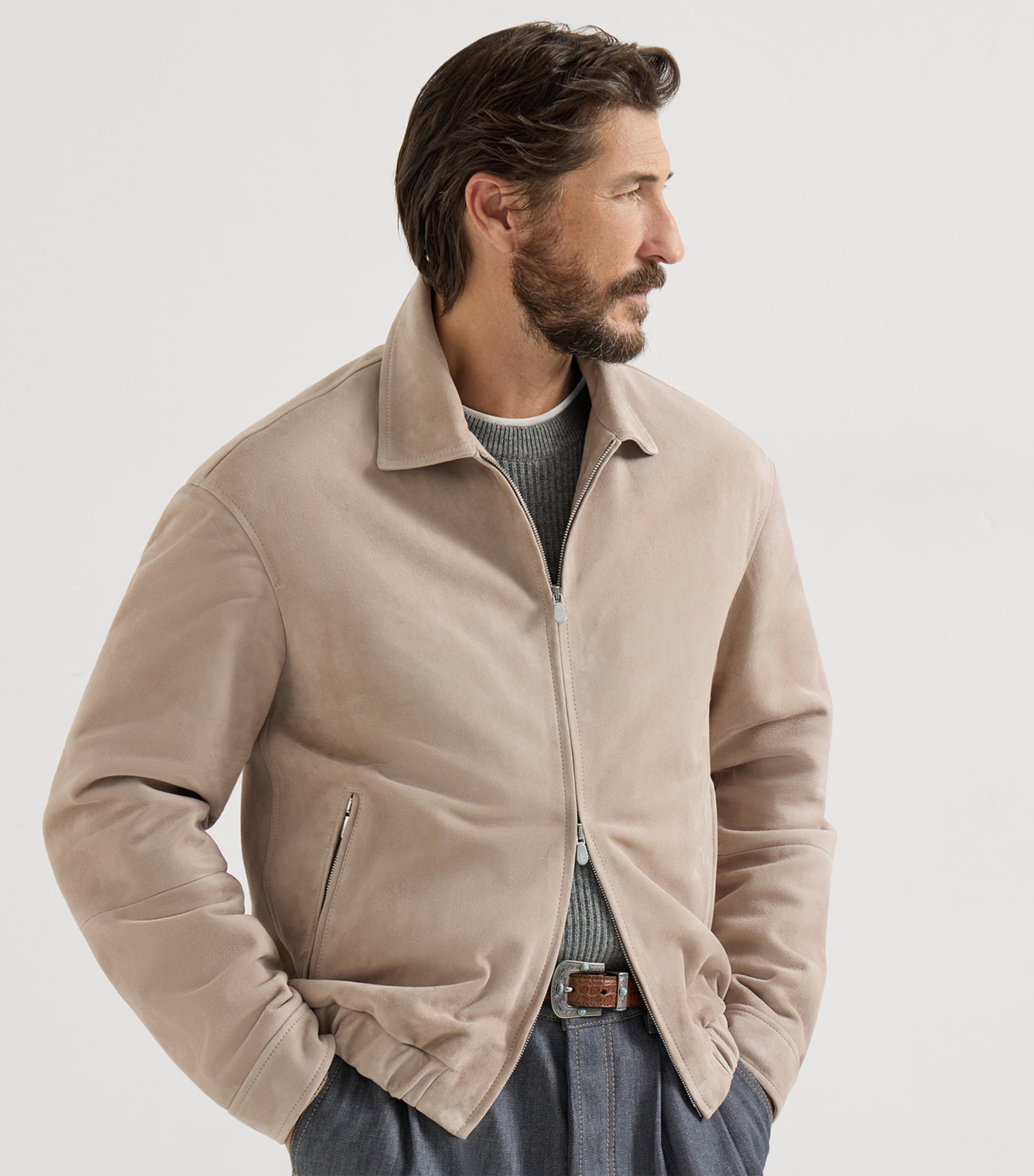 Suede Two-Way Zip Jacket CZT85 Image 3