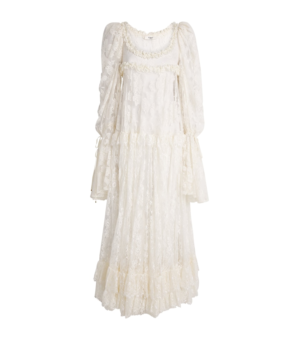 Chloé Lace Long-Sleeve Maxi Dress Pristine White